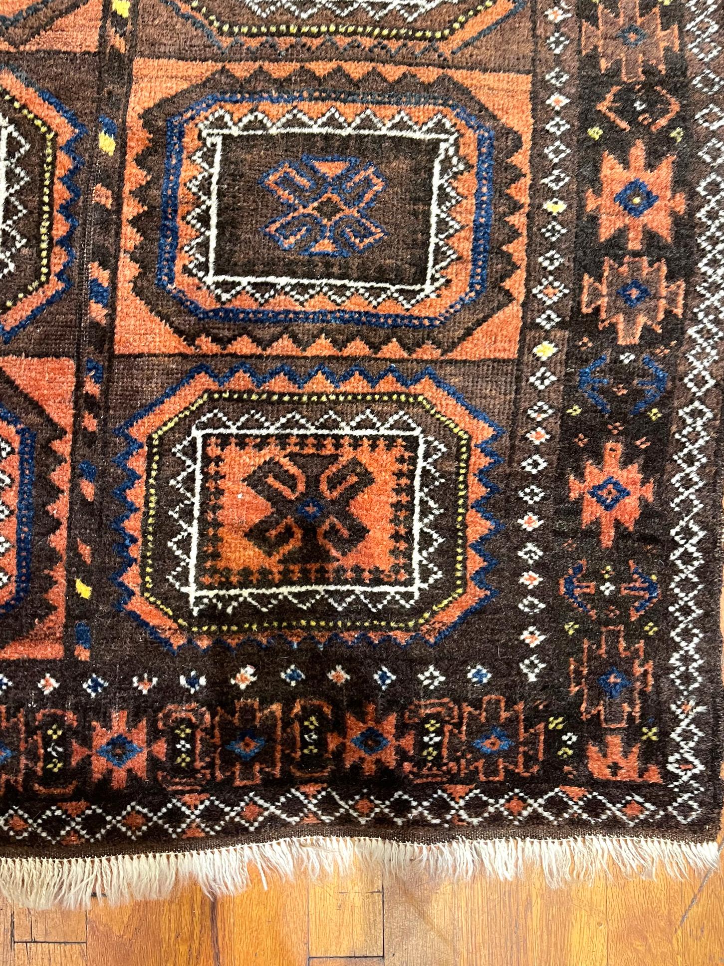 Noué à la main Tapis tissé à la main Afghan Tribal Allover Brown Orange  en vente