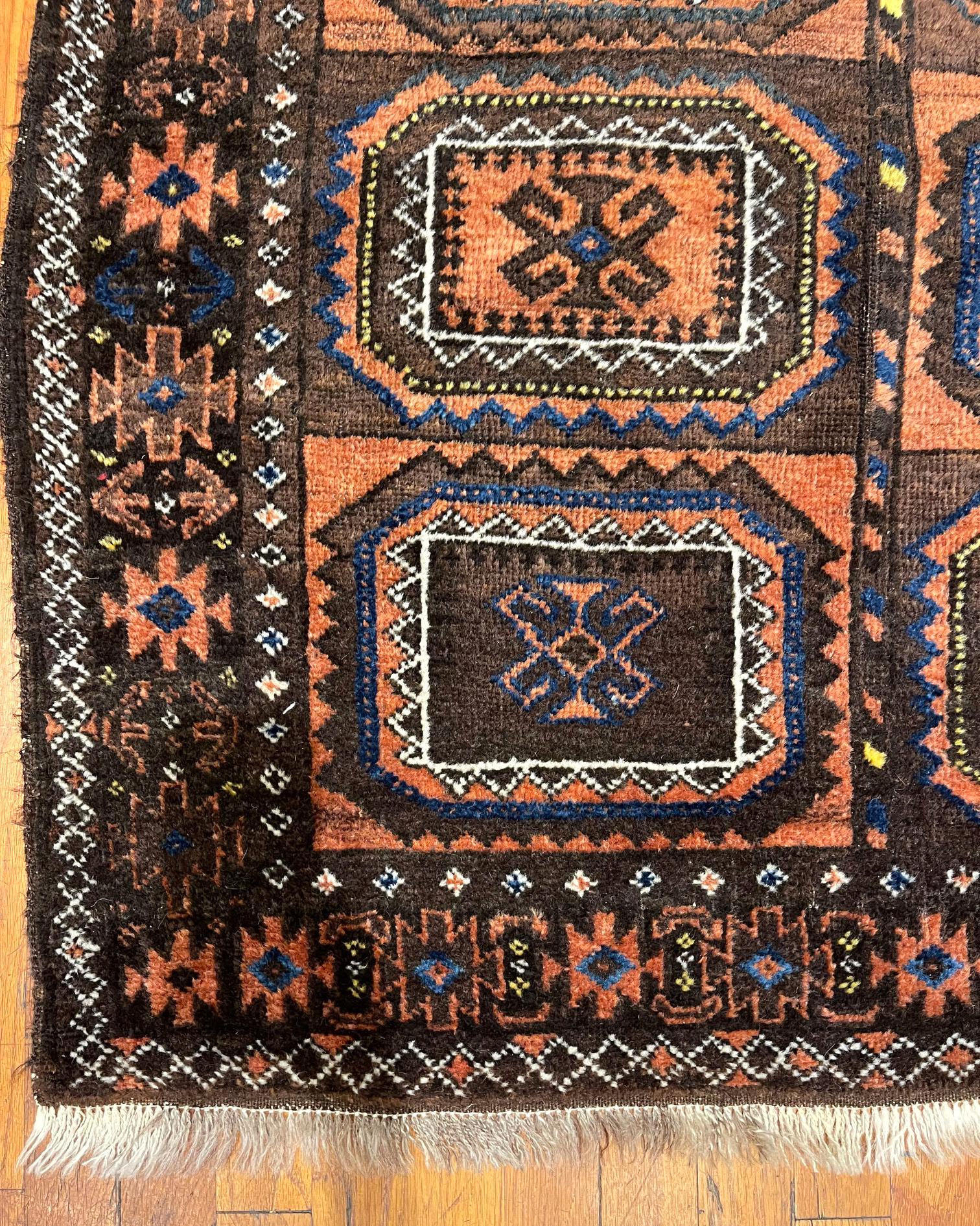 Hand Woven Afghan Tribal Allover Brown Orange Rug  In Good Condition For Sale In San Diego, CA