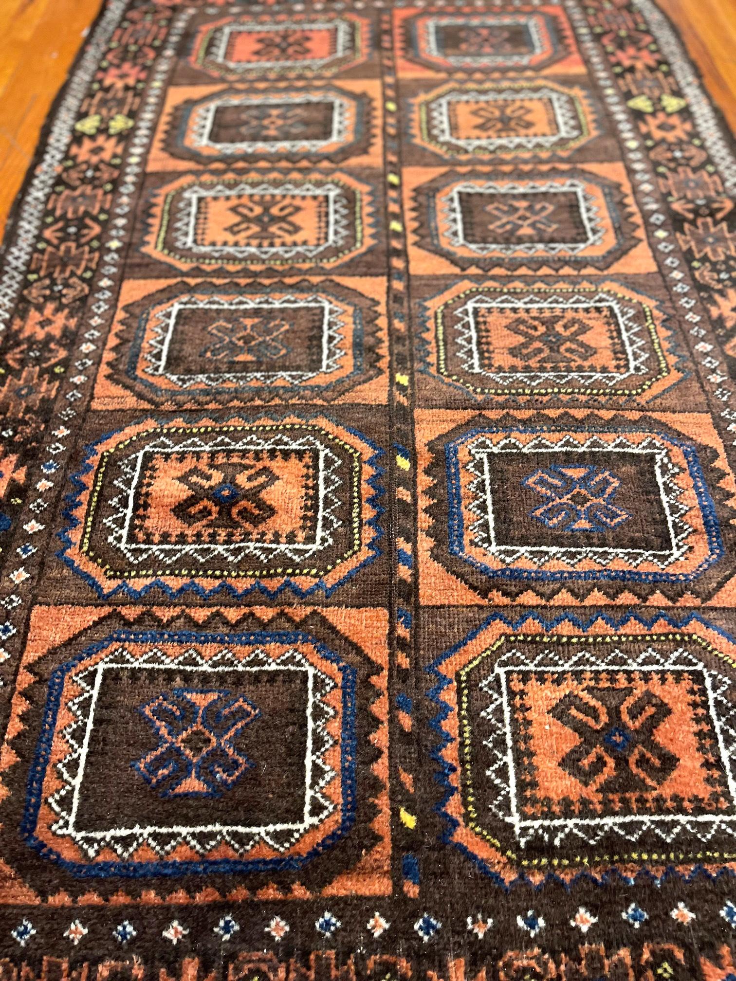 Wool Hand Woven Afghan Tribal Allover Brown Orange Rug  For Sale