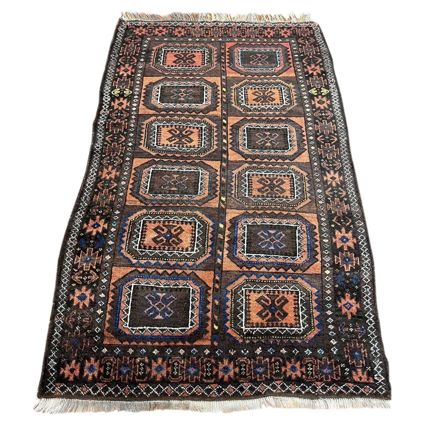 Hand Woven Afghan Tribal Allover Brown Orange Rug  For Sale