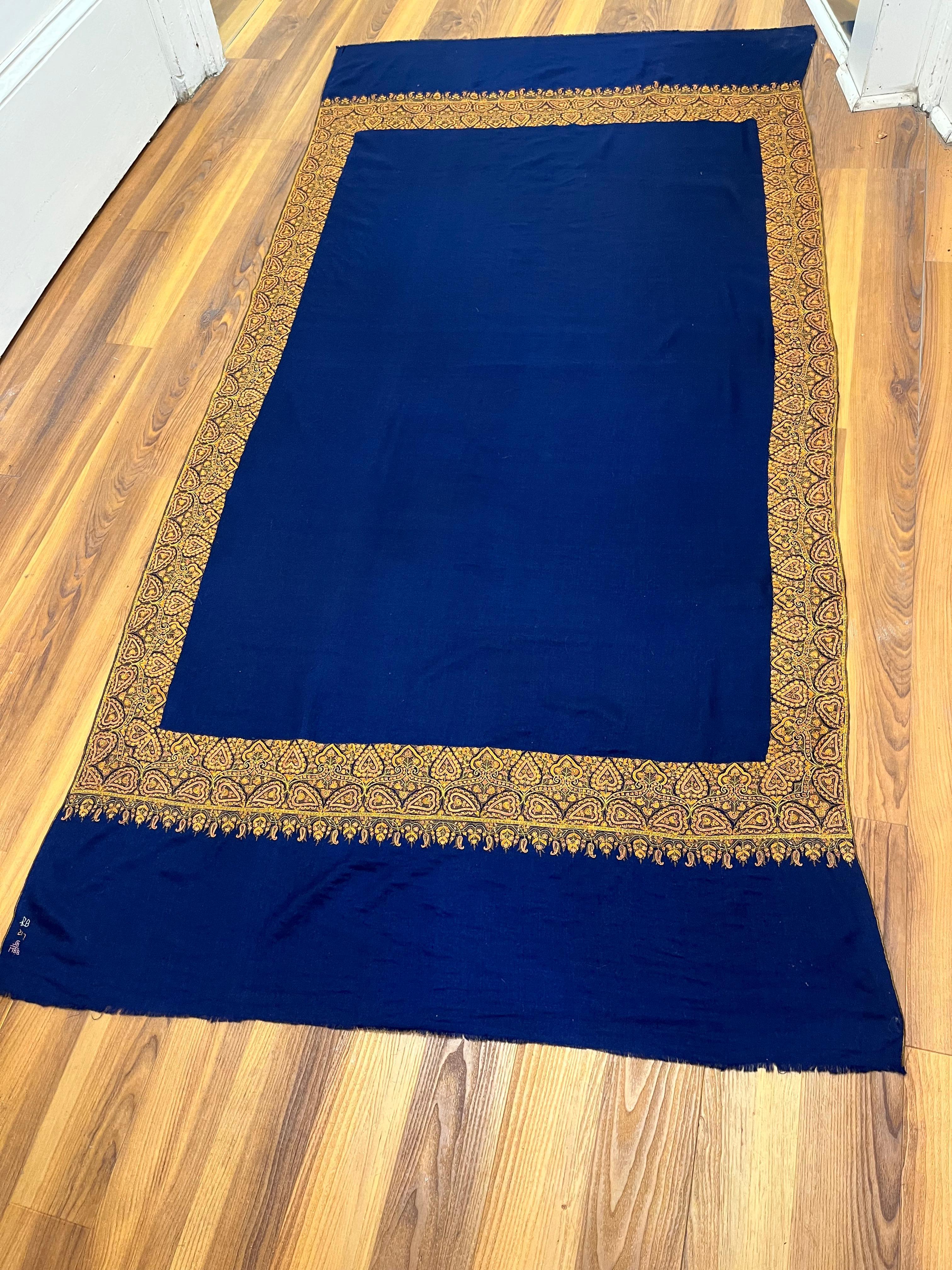 Hand Woven and Embroidered Cashmere Made in Kashmir and Signed Stole In Excellent Condition In Port Hope, ON