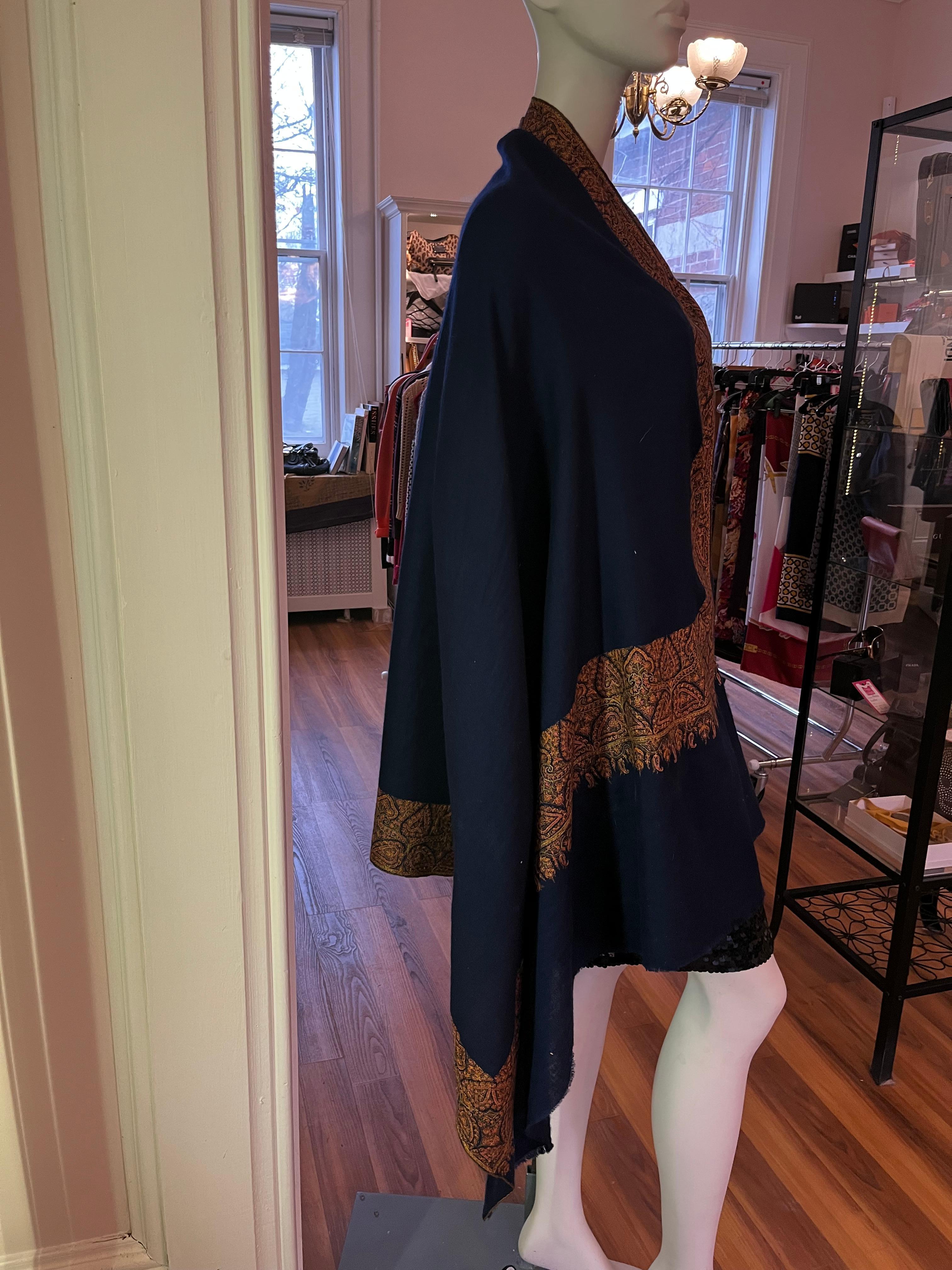 Hand Woven and Embroidered Cashmere Made in Kashmir and Signed Stole 1