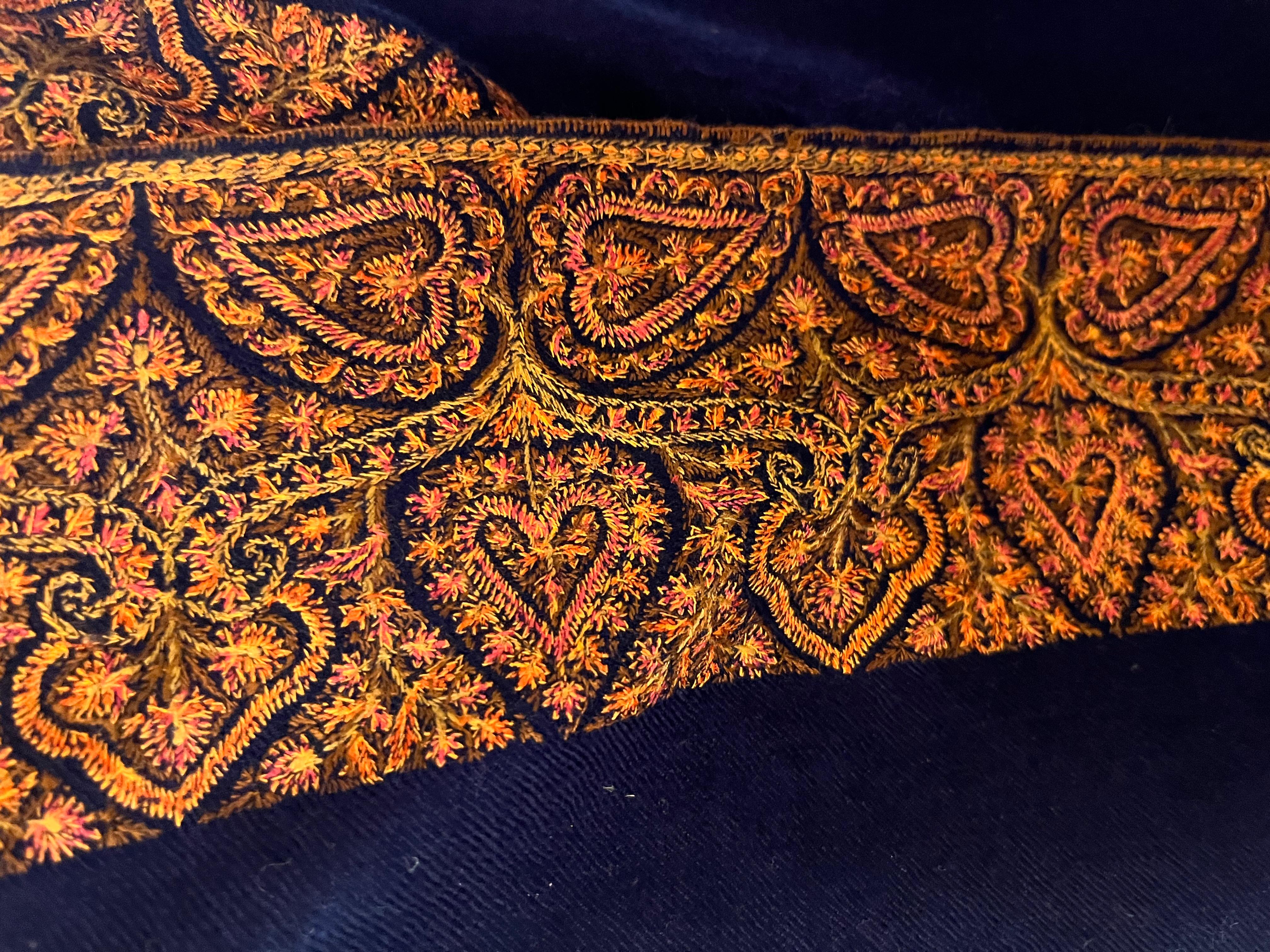 Hand Woven and Embroidered Cashmere Made in Kashmir and Signed Stole 2