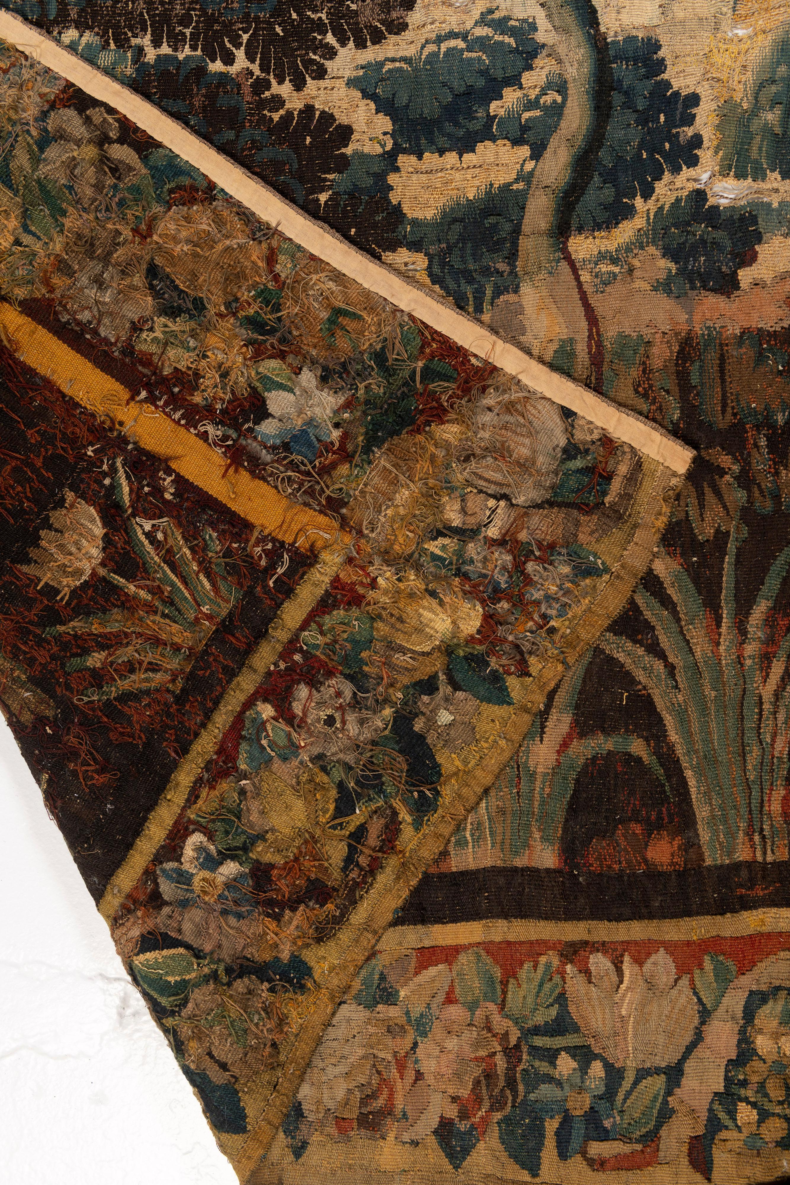 Hand-Woven Antique 17th Century Aubusson Verdure Tapestry, France 5