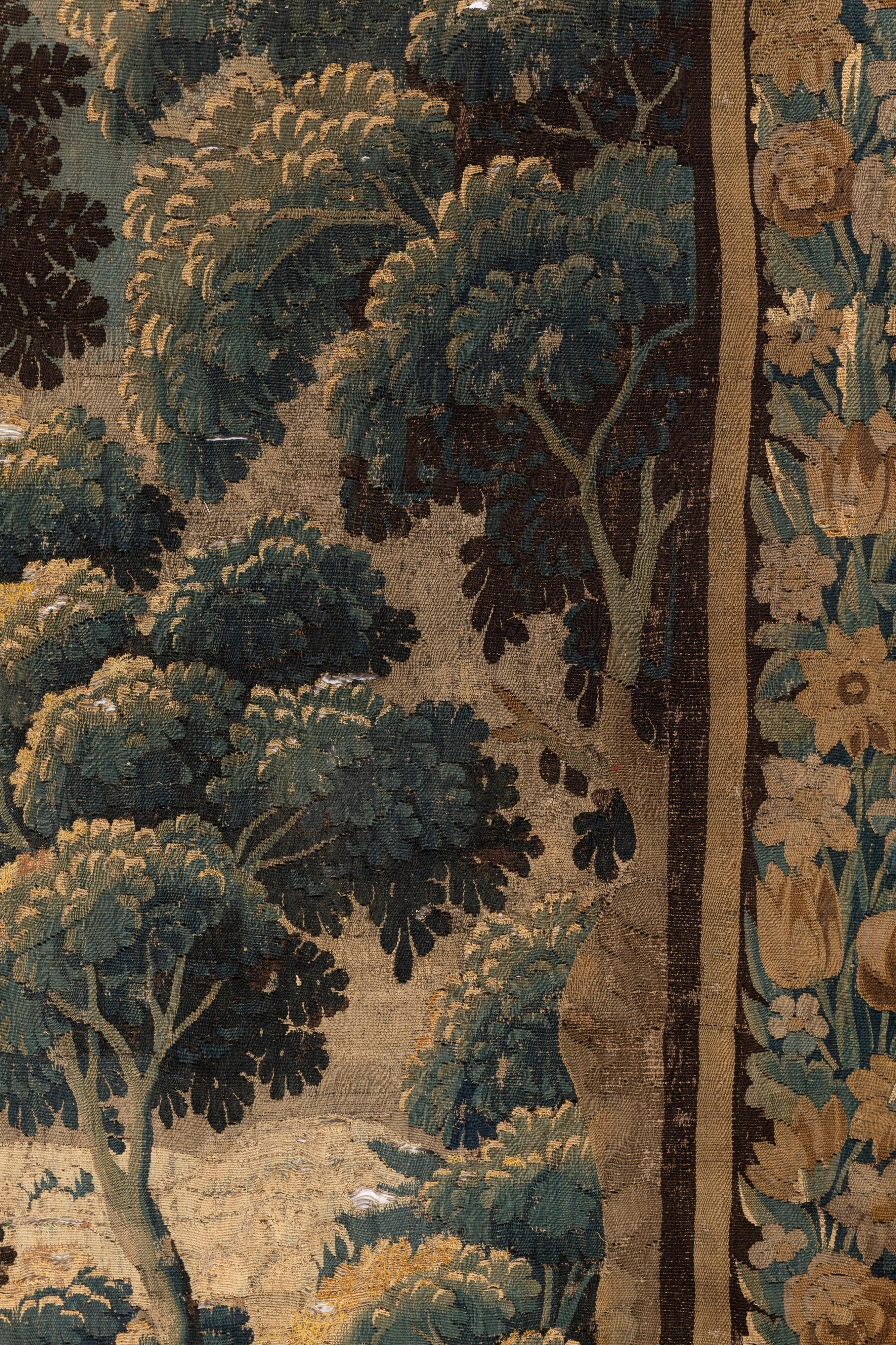 Baroque Hand-Woven Antique 17th Century Aubusson Verdure Tapestry, France