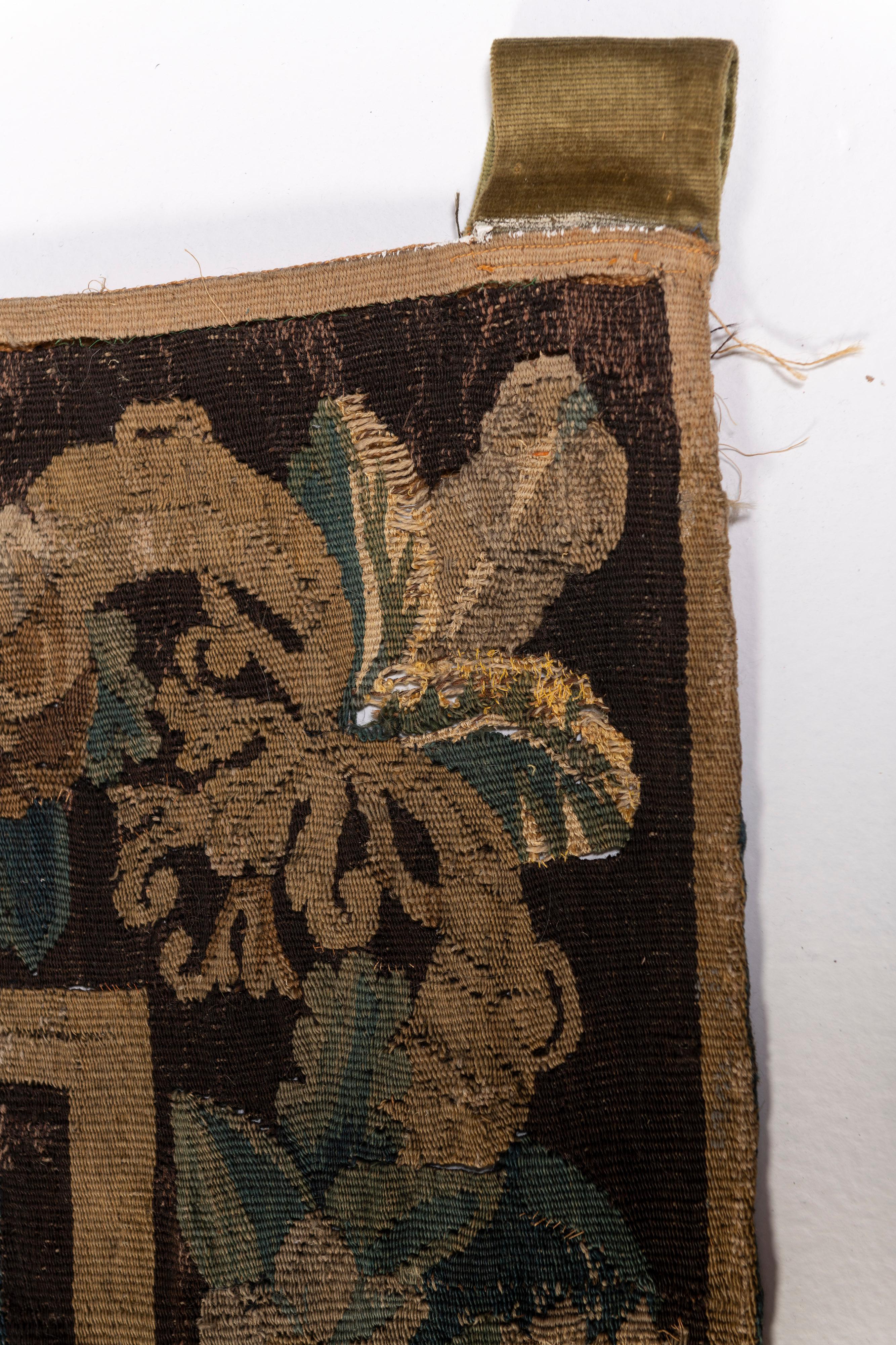 French Hand-Woven Antique 17th Century Aubusson Verdure Tapestry, France