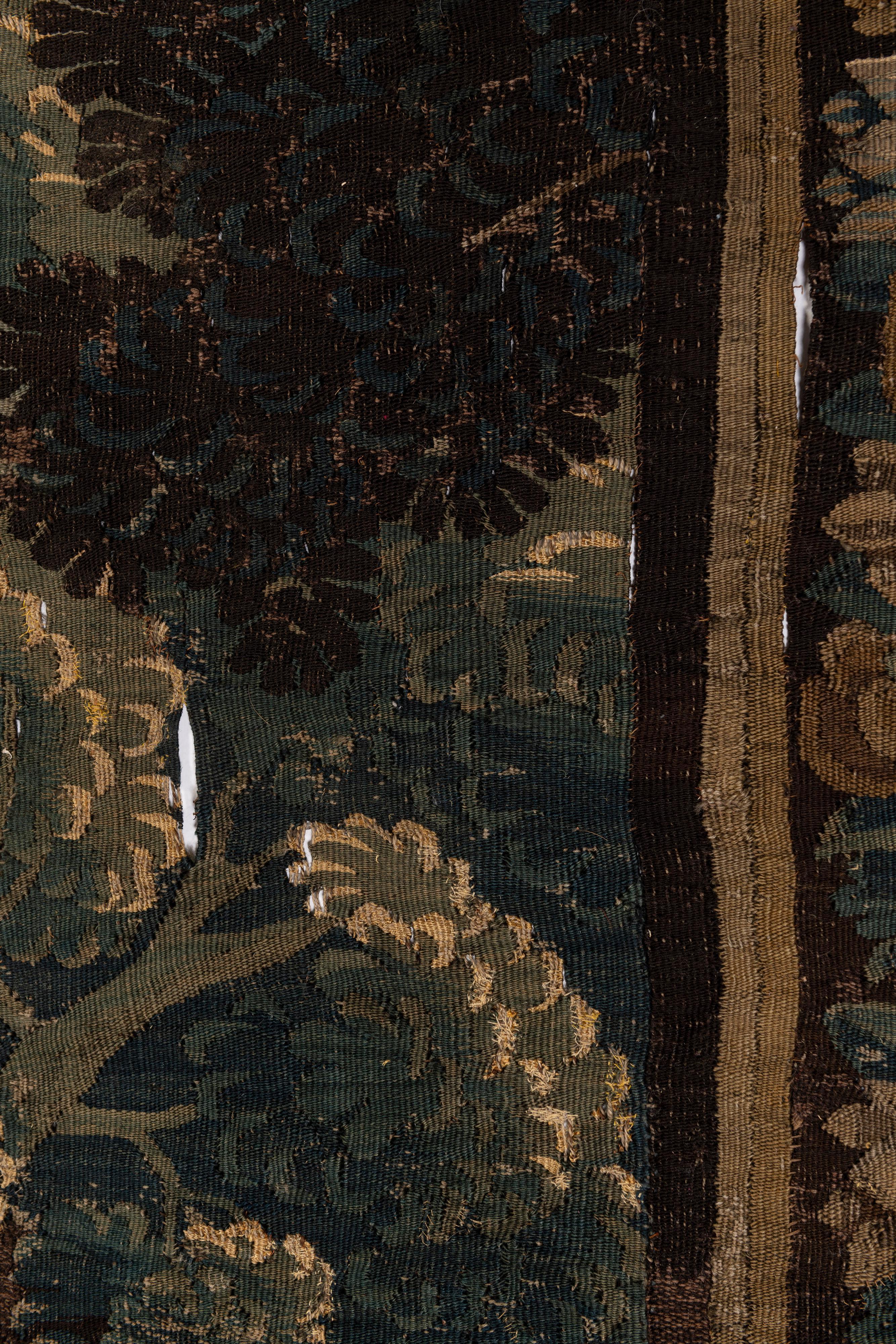18th Century and Earlier Hand-Woven Antique 17th Century Aubusson Verdure Tapestry, France For Sale