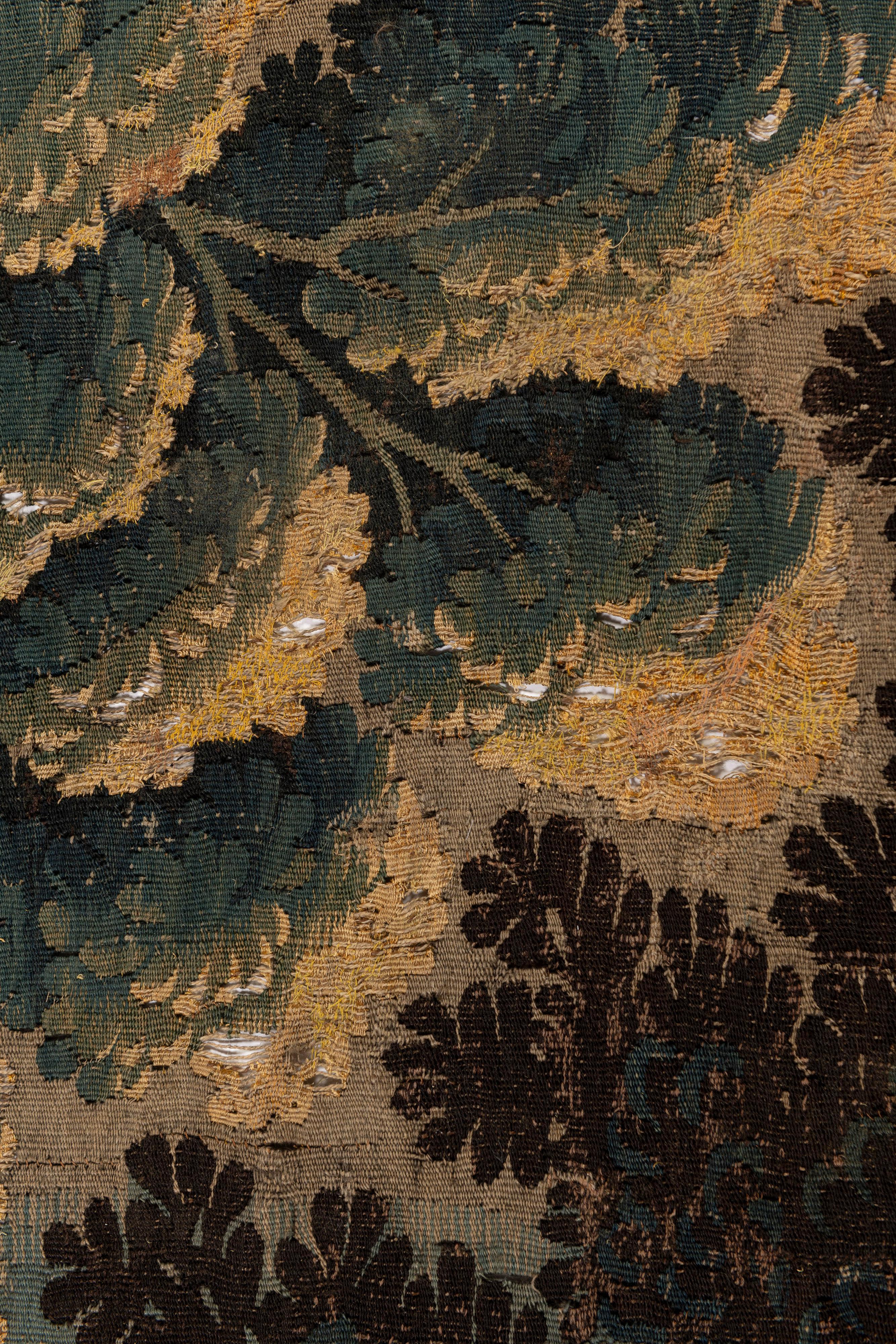 Wool Hand-Woven Antique 17th Century Aubusson Verdure Tapestry, France For Sale