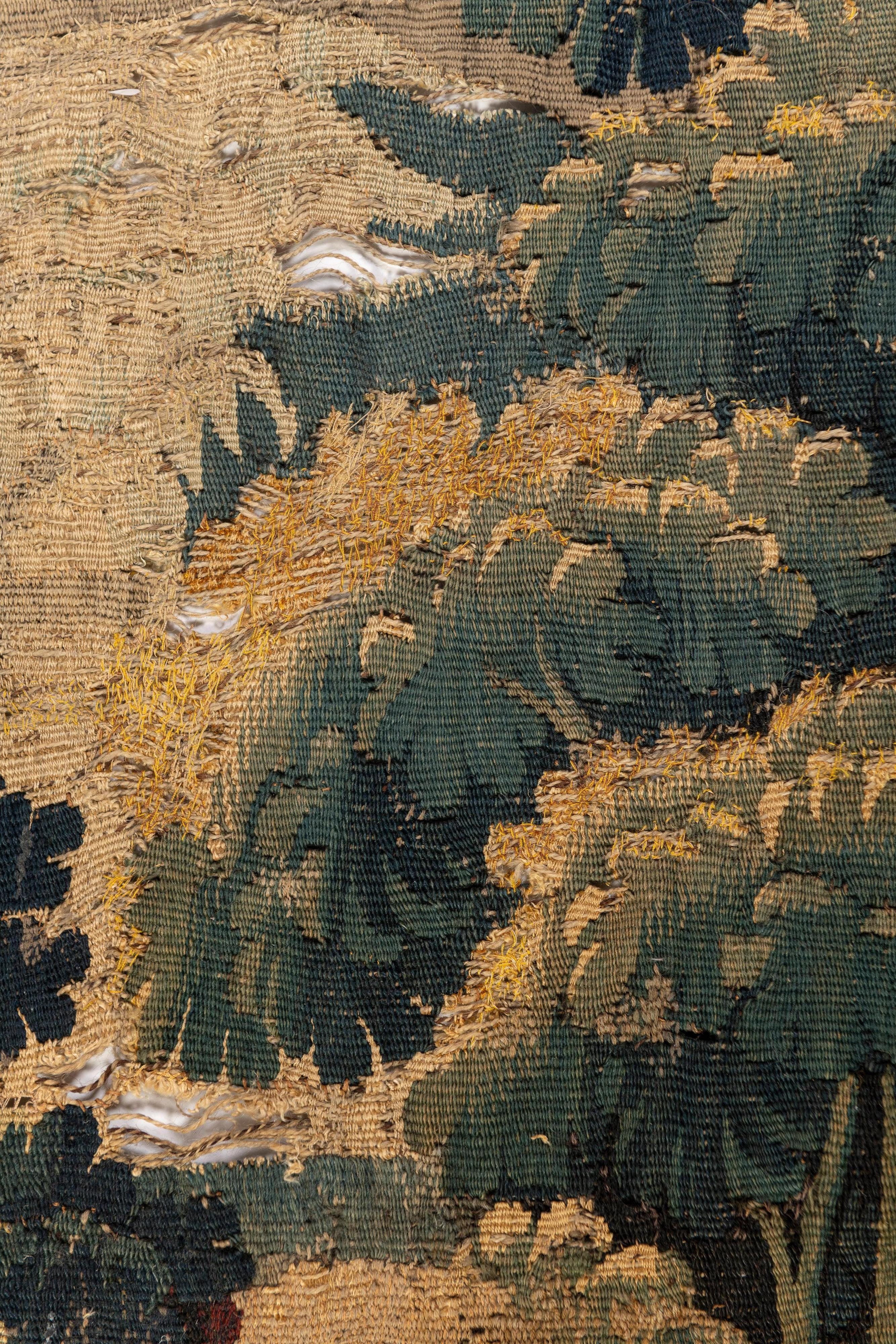 Hand-Woven Antique 17th Century Aubusson Verdure Tapestry, France 1