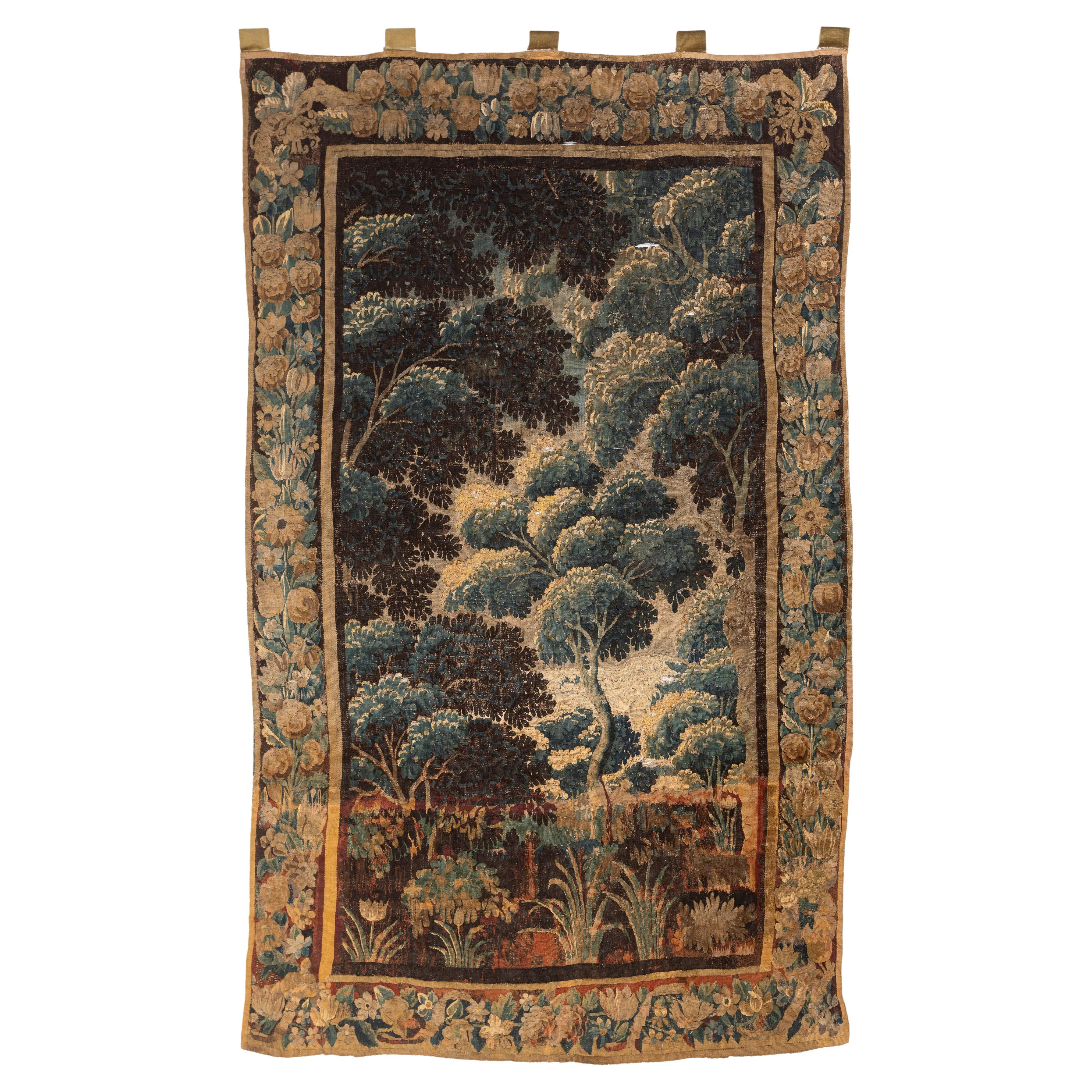 Hand-Woven Antique 17th Century Aubusson Verdure Tapestry, France For Sale