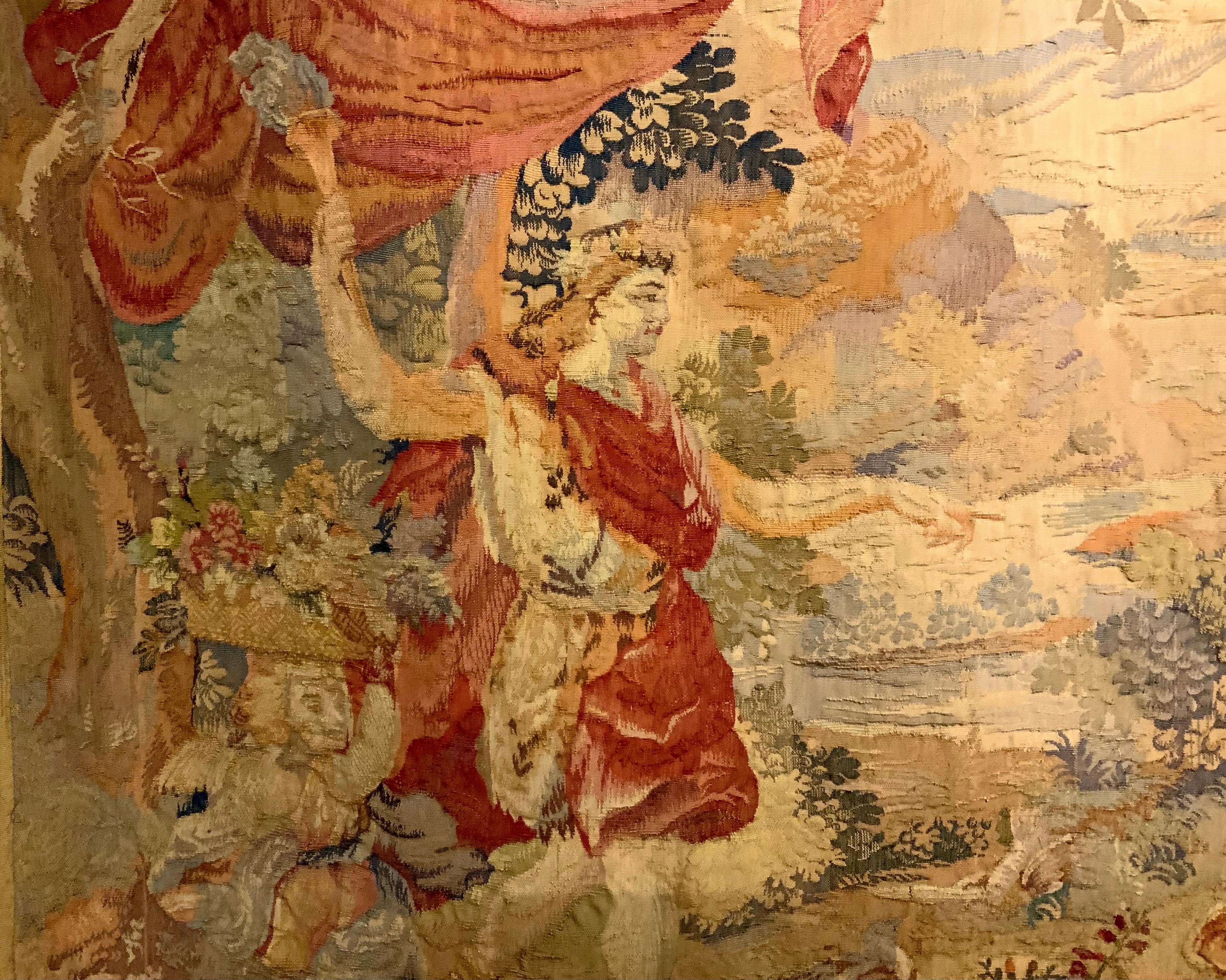 Hand Woven Antique 19 Th C. Tapestry, French in Red and Gold Hues In Good Condition In Houston, TX