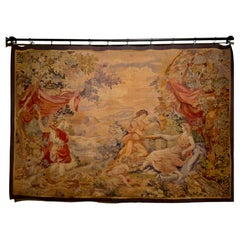 Hand Woven Antique 19 Th C. Tapestry, French in Red and Gold Hues