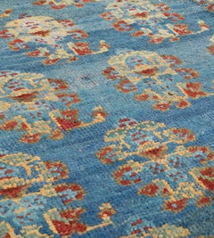 Hand-woven Antique Circa-1900 Blue Boteh Turkish Oushak Rug