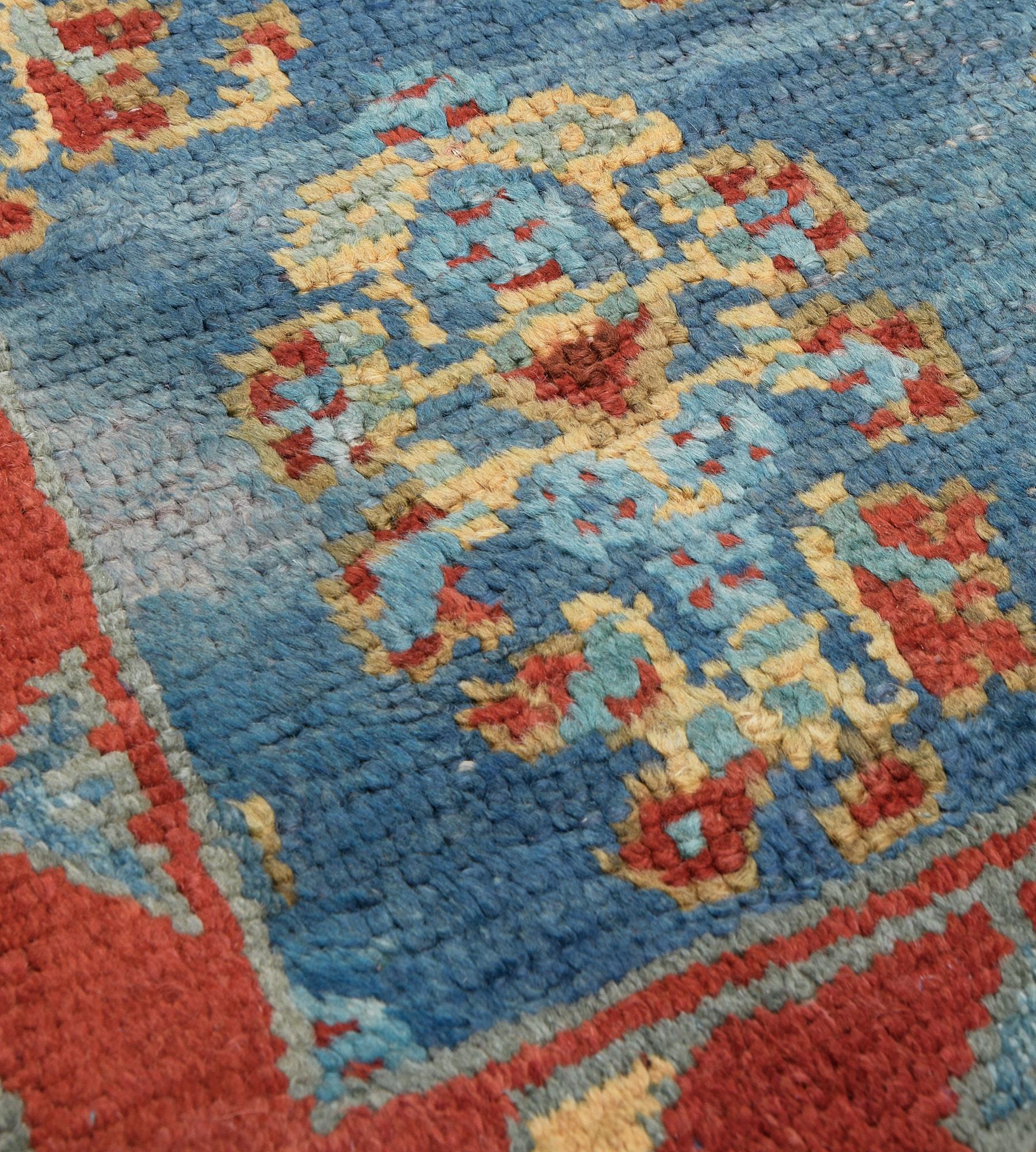 Hand-Knotted Hand-woven Antique Circa-1900 Blue Boteh Turkish Oushak Rug For Sale