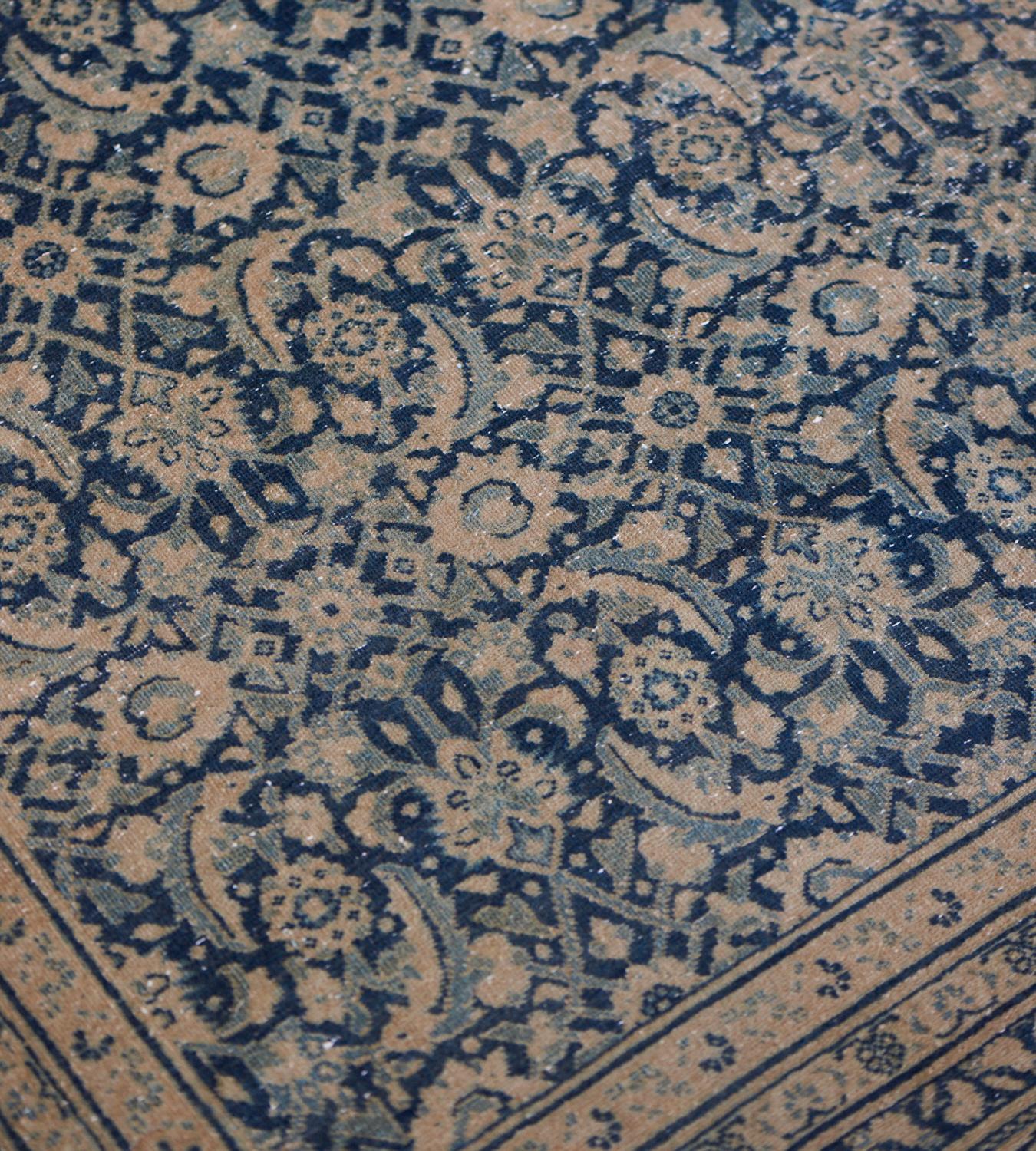Hand-Woven Antique Circa-1900 Blue Herati-Pattern Authentic Persian Tabriz Rug In Good Condition For Sale In West Hollywood, CA