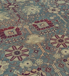 Antique Hand-Woven Agra Rug, Wool Floral Design, Late 19th Century