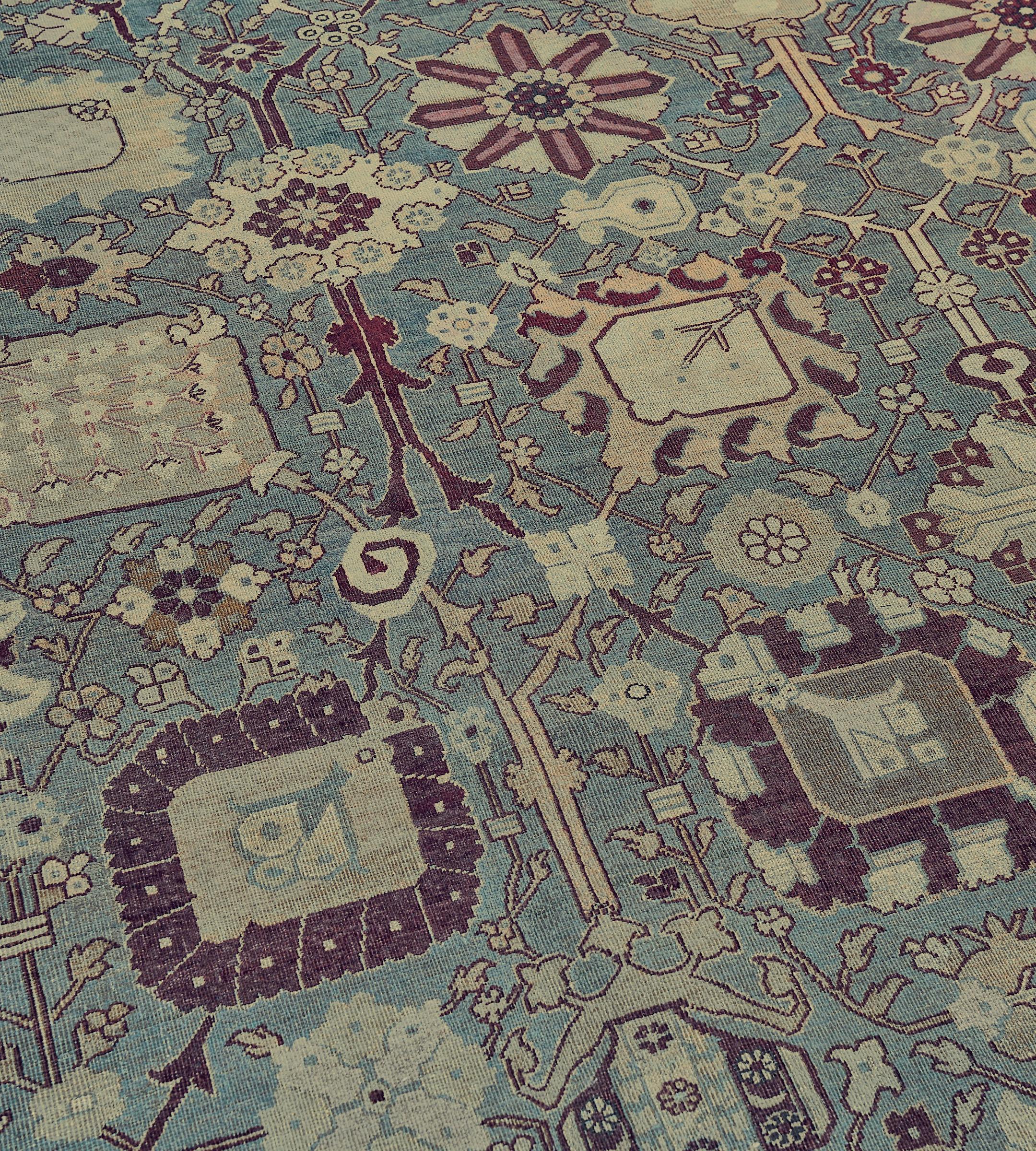 Indian Hand-Woven Antique Floral Agra Rug For Sale