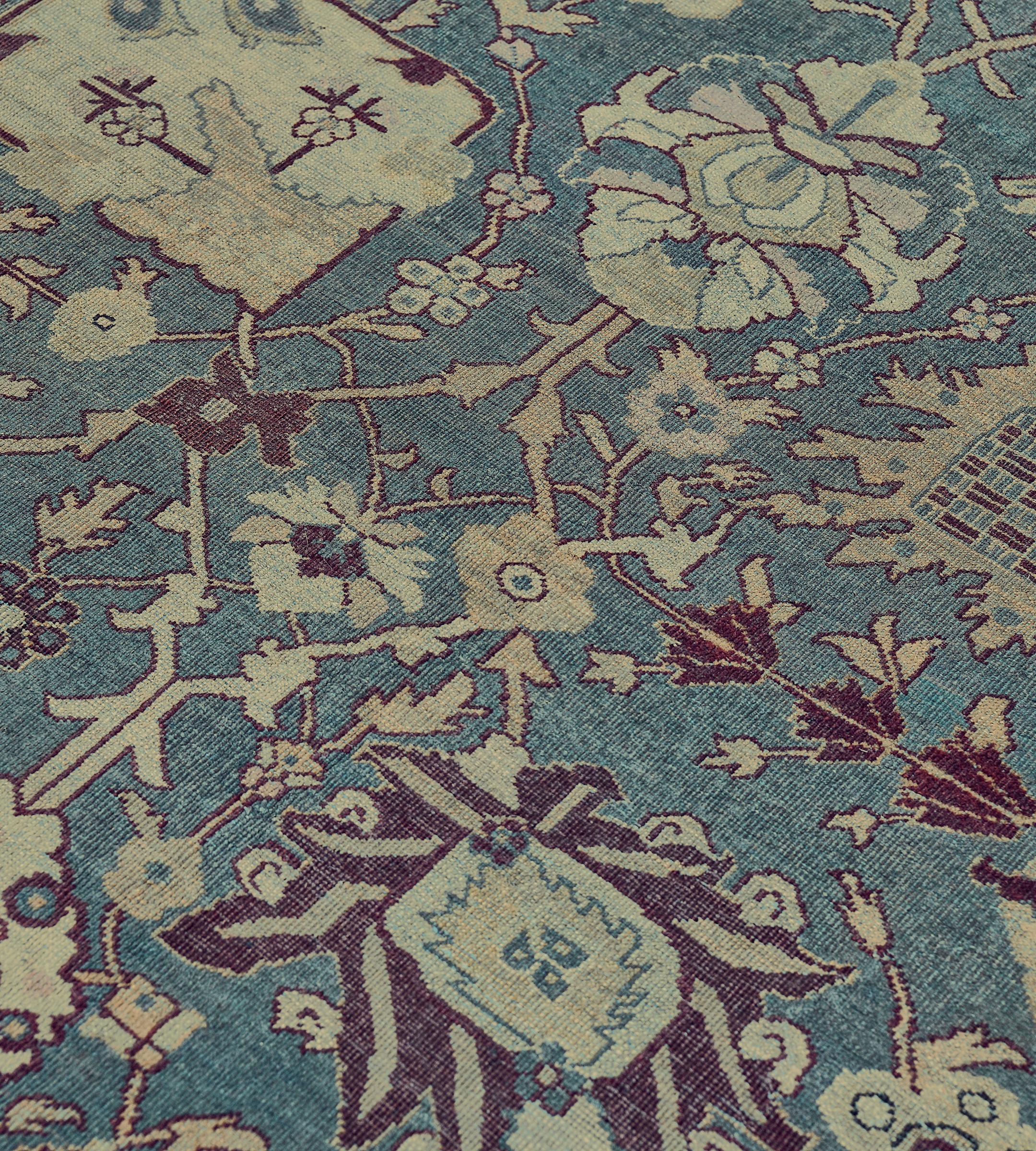 19th Century Hand-Woven Antique Floral Agra Rug For Sale