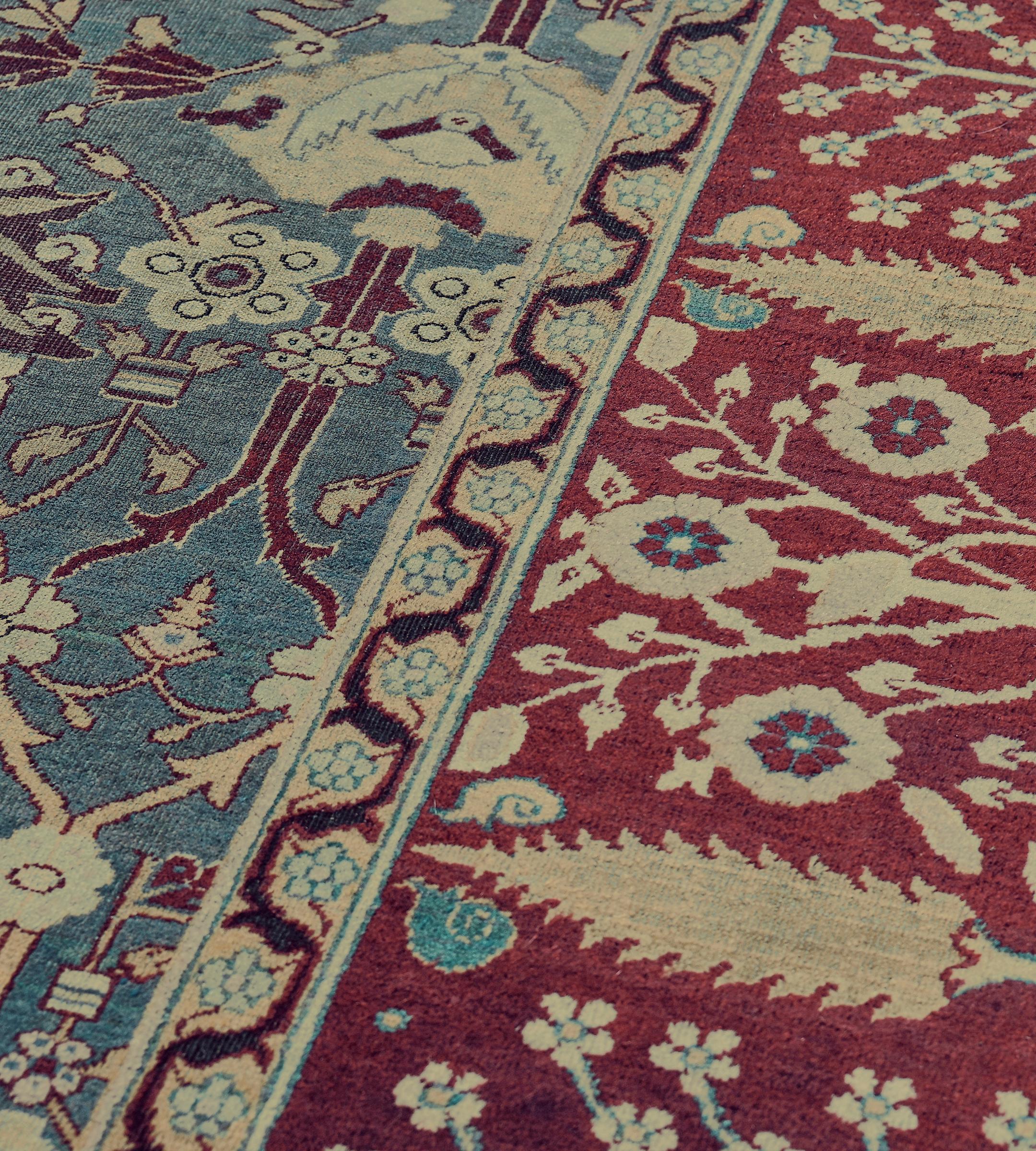 Wool Hand-Woven Antique Floral Agra Rug For Sale