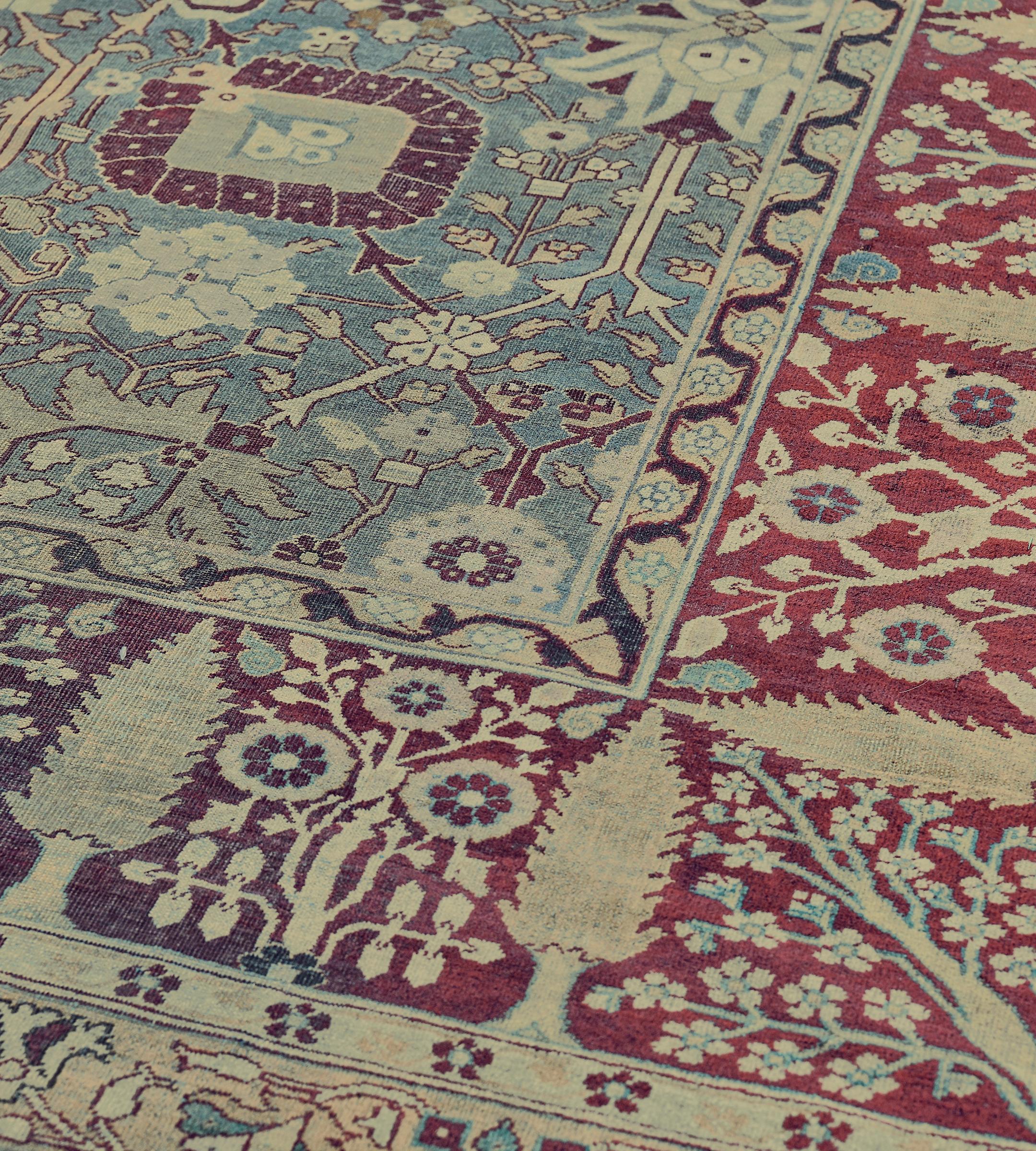 Hand-Woven Antique Floral Agra Rug For Sale 1