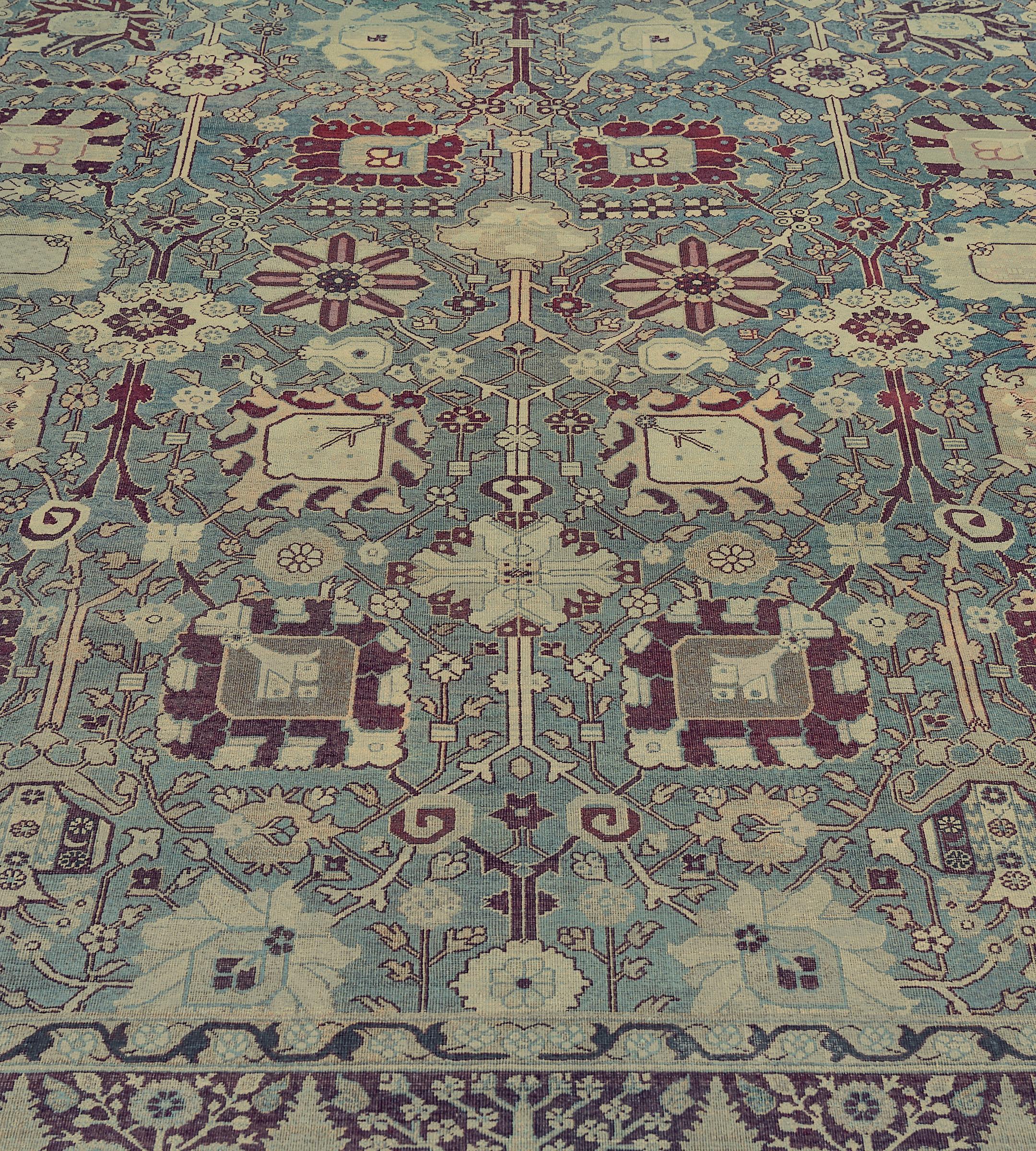 Hand-Woven Antique Floral Agra Rug For Sale 2