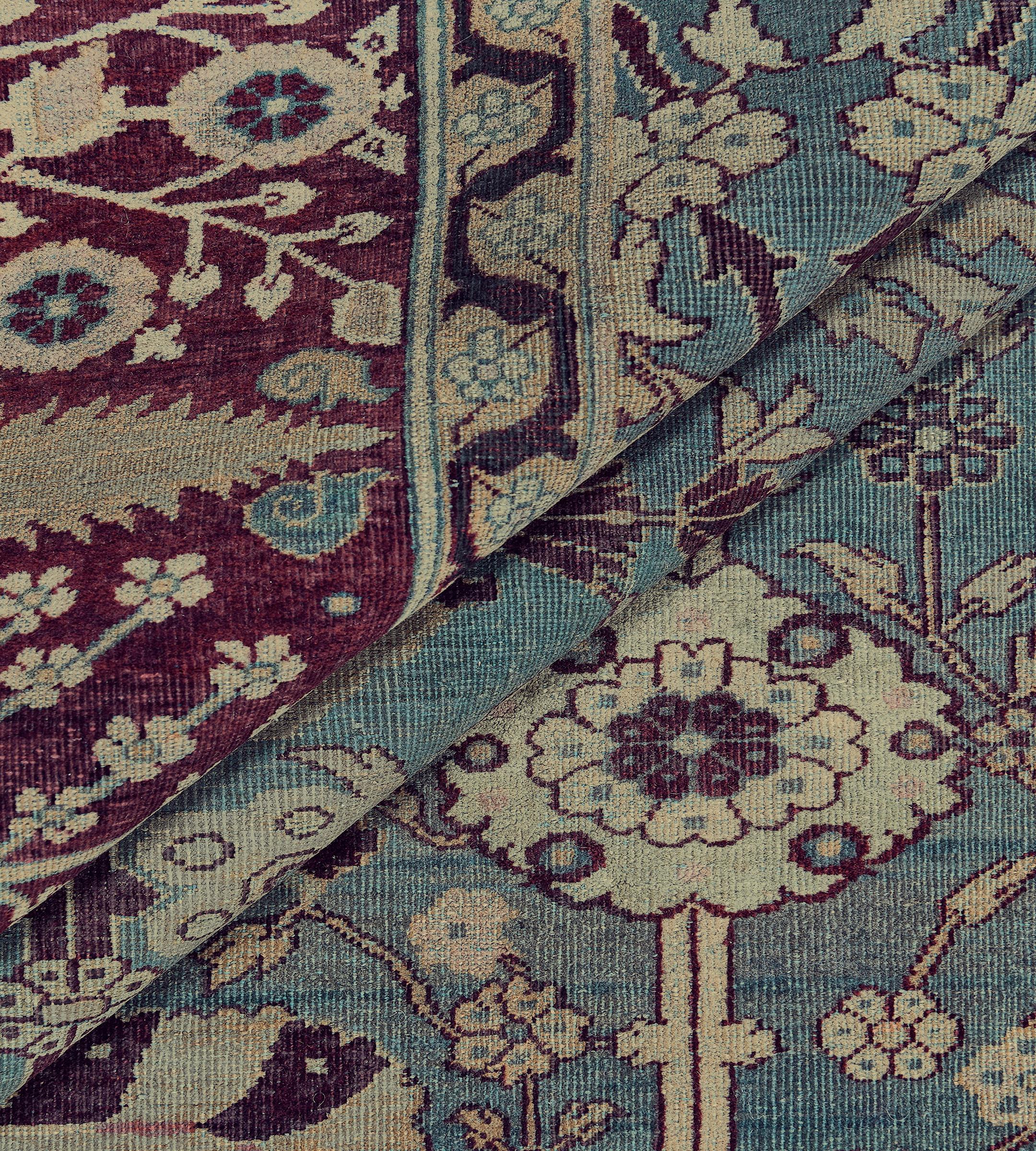 Hand-Woven Antique Floral Agra Rug For Sale 3