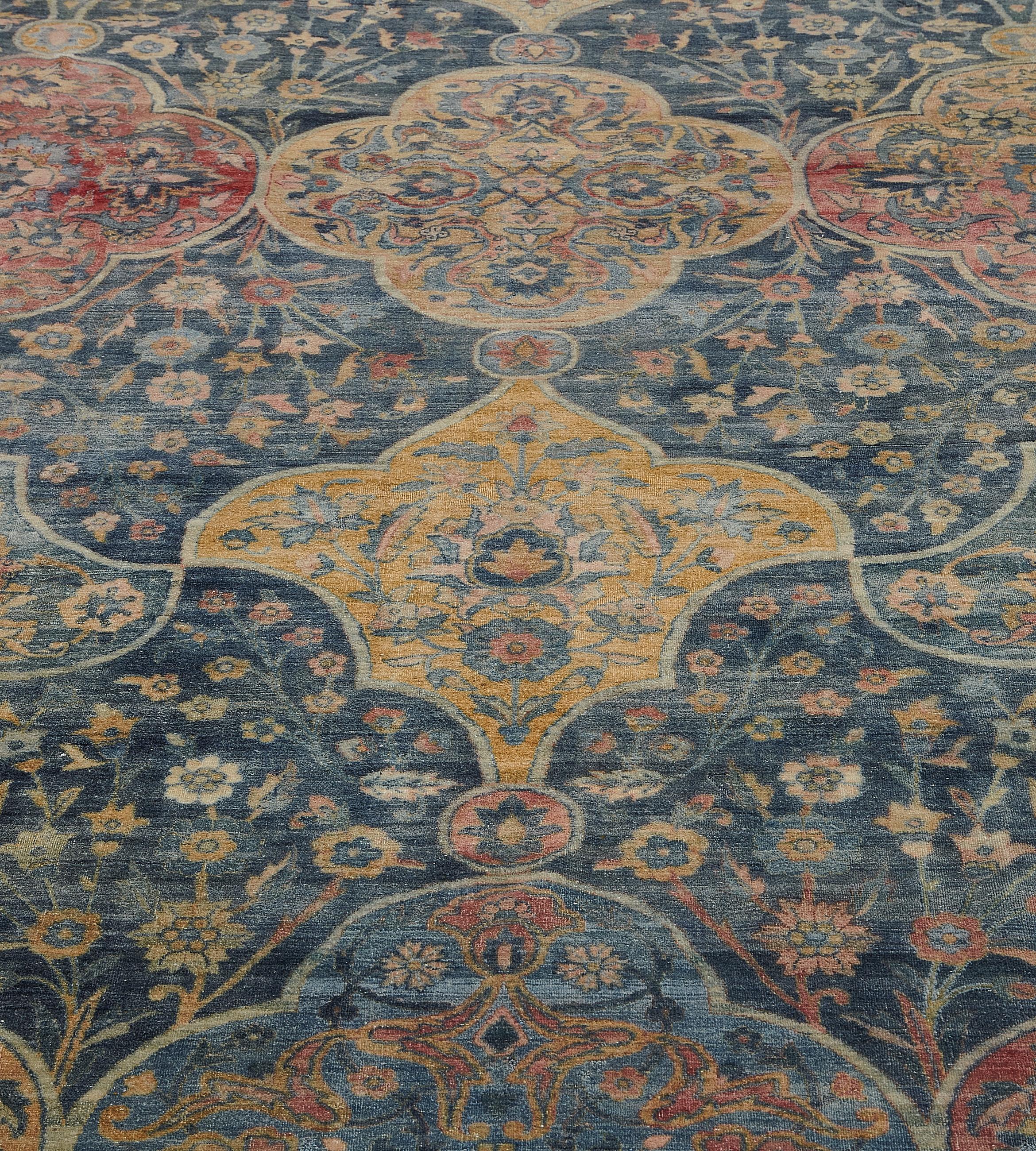 Hand-Knotted Hand-woven Antique Floral Persian Kirman Rug 11'x23' For Sale