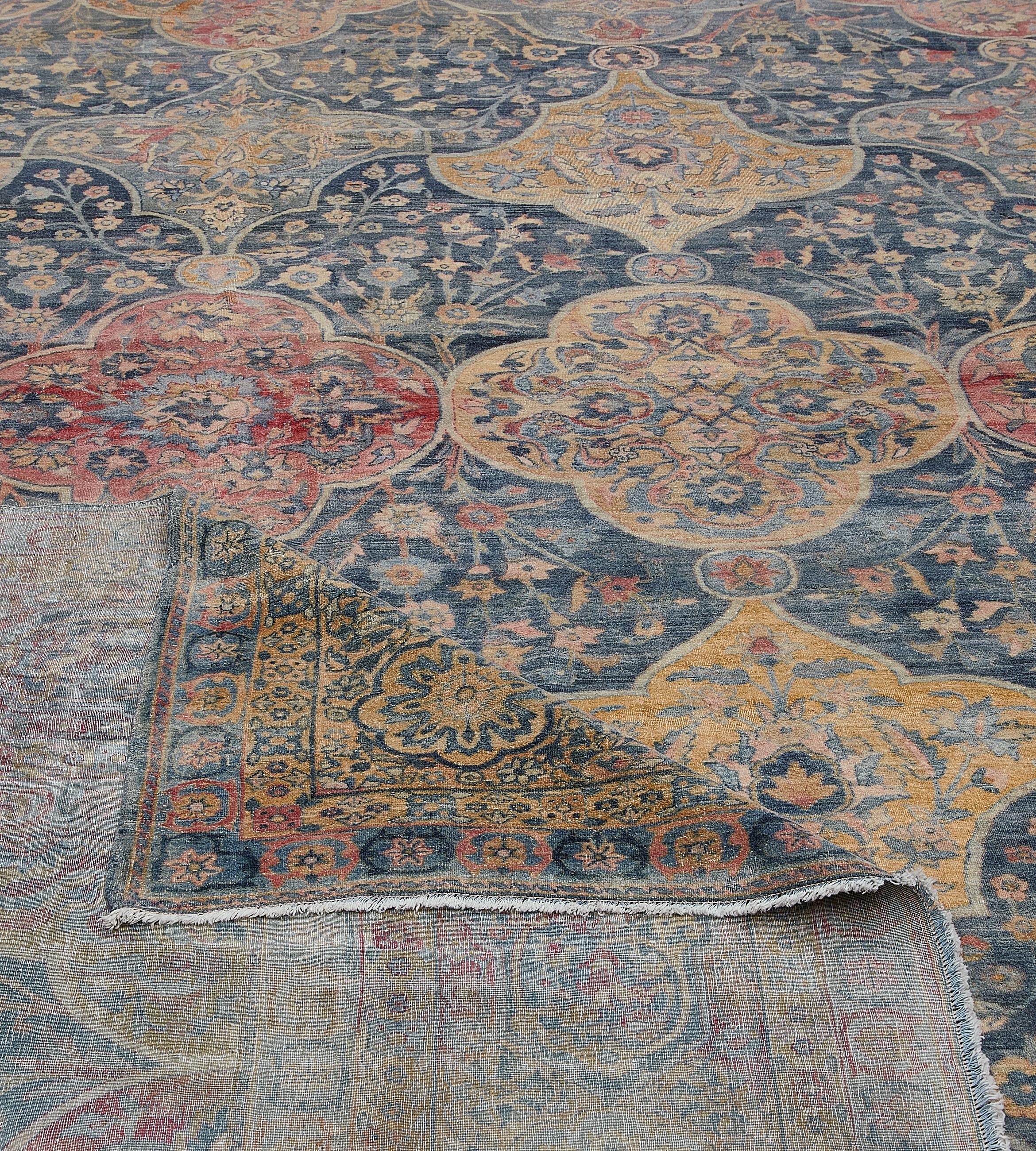 20th Century Hand-woven Antique Floral Persian Kirman Rug 11'x23' For Sale