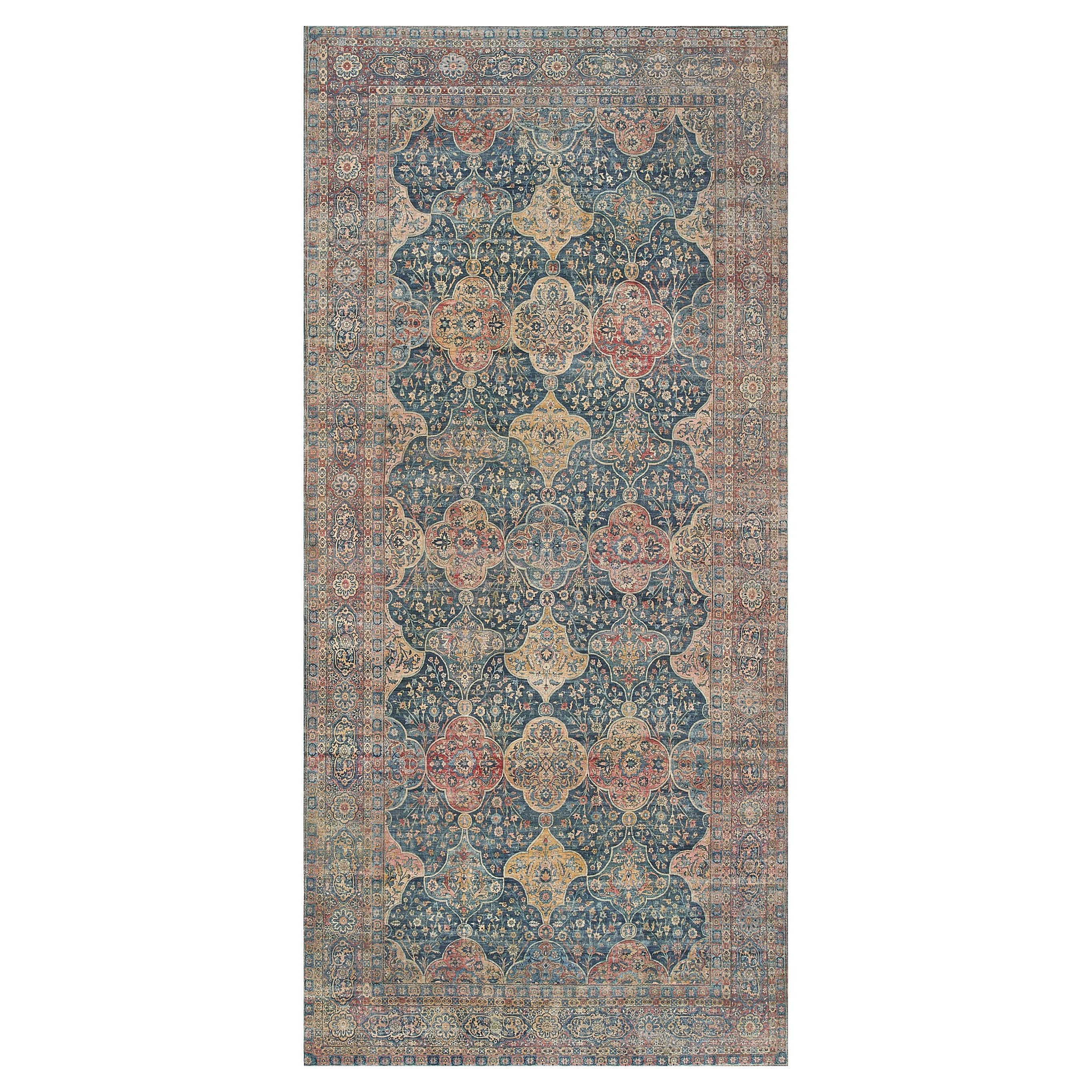 Handgewebter antiker persischer Kirman-Teppich mit Blumenmuster 11'x23'