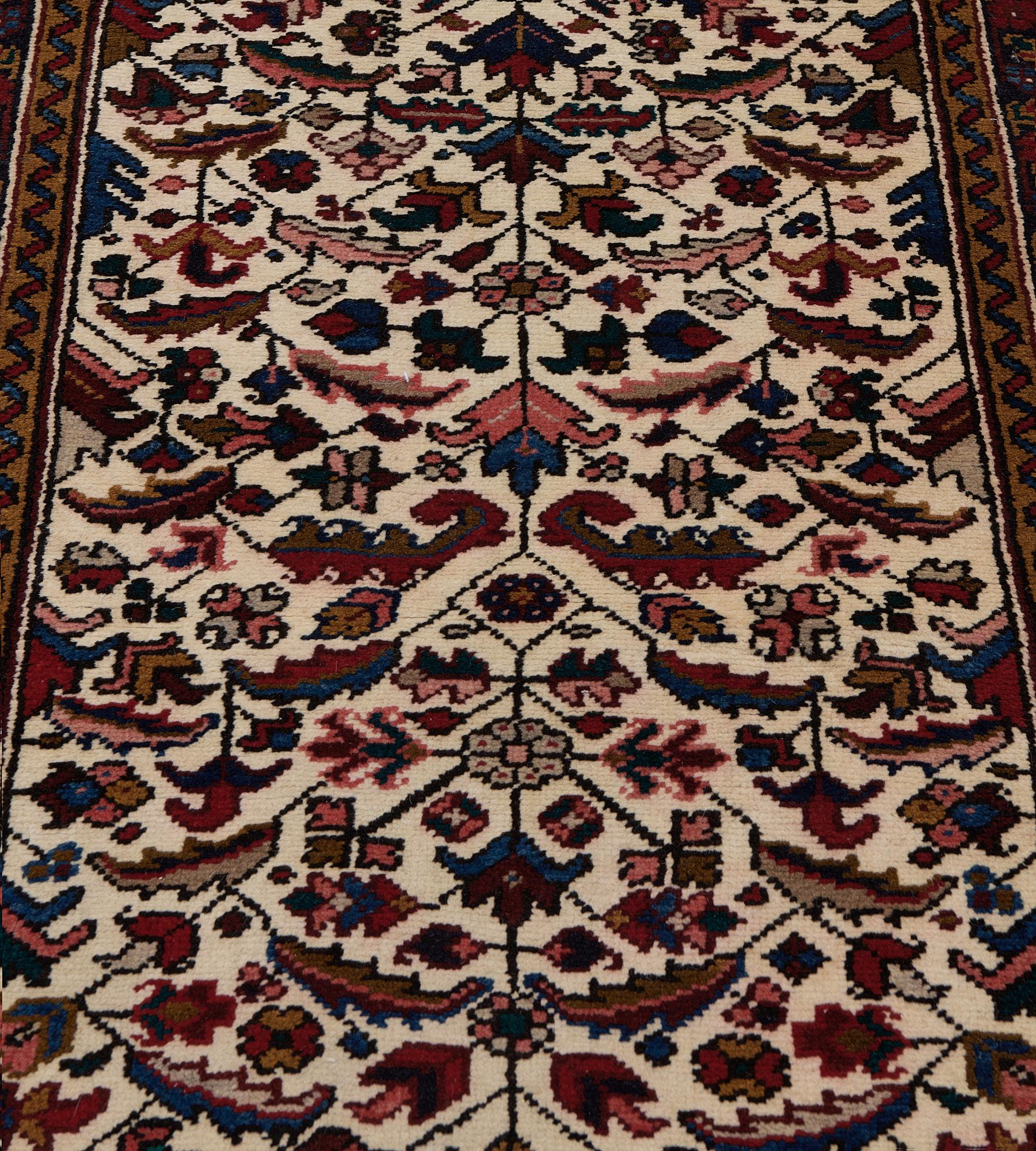 Heriz Serapi Hand-Woven Antique Floral Wool Persian Heriz Runner For Sale