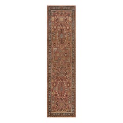 Chemin de table en laine Khotan à motifs floraux, tissé à la main à l'ancienne, de couleur brun renard