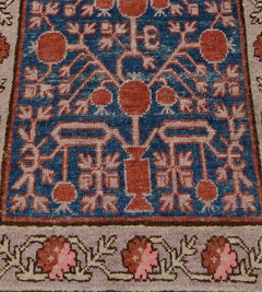 Hand-woven Antique Indigo-Blue Pomegranate Khotan Runner