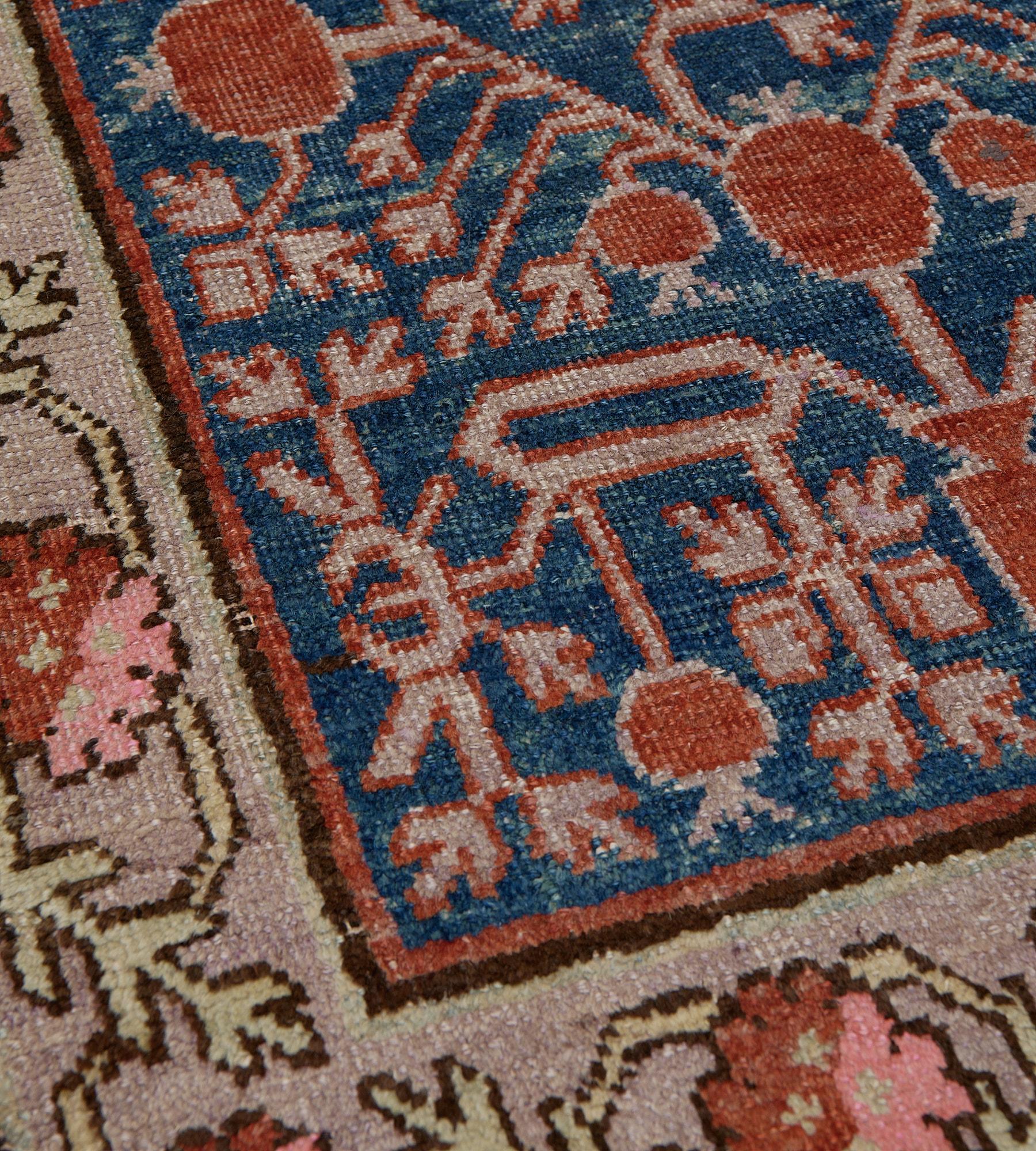 East Turkestani Hand-woven Antique Indigo-Blue Pomegranate Khotan Runner For Sale