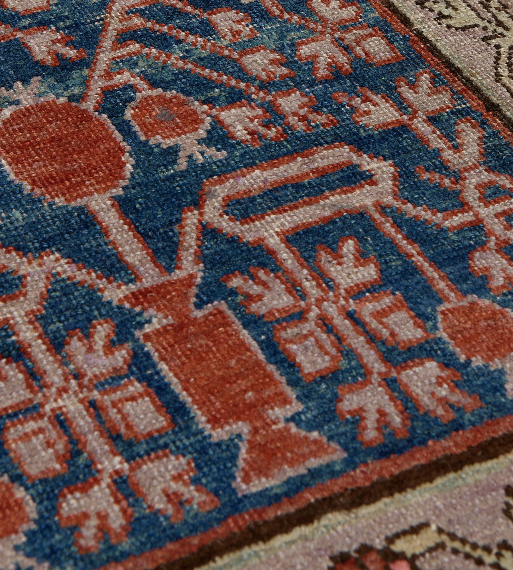 Hand-woven Antique Indigo-Blue Pomegranate Khotan Runner In Good Condition For Sale In West Hollywood, CA