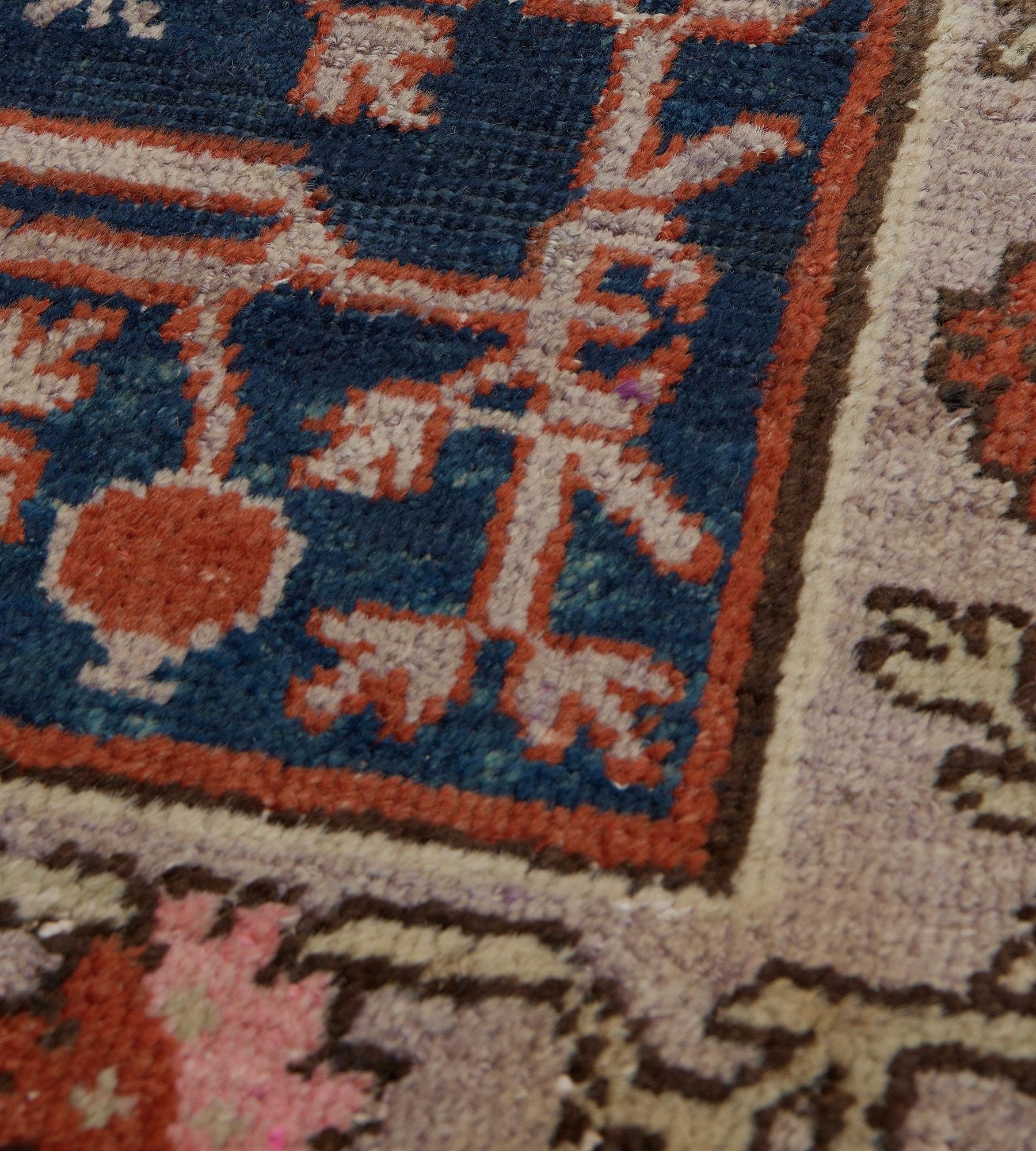 Hand-woven Antique Indigo-Blue Pomegranate Khotan Runner For Sale 1