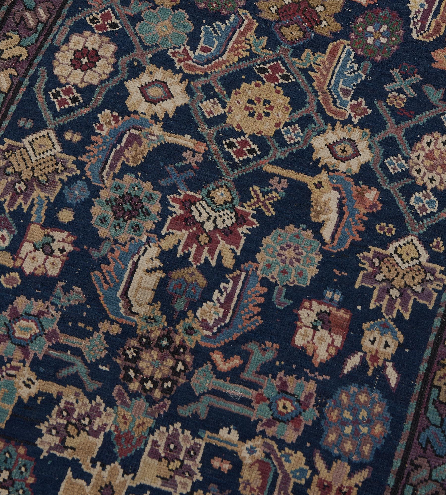 Caucasien Tapis de couloir caucasien Karabagh ancien tissé à la main, motif Herati indigo, 2'x15' en vente
