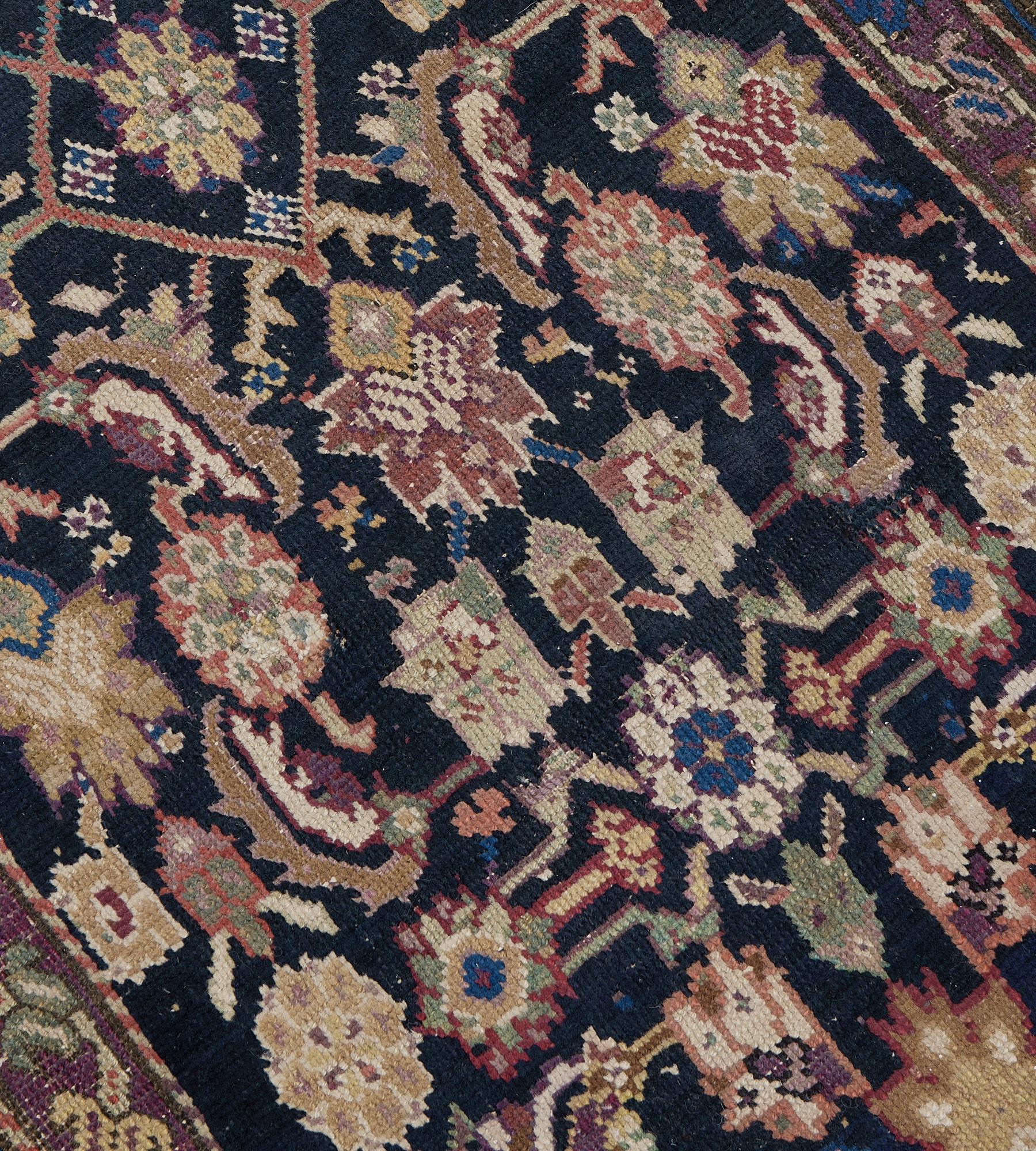 Noué à la main Tapis de couloir caucasien Karabagh ancien tissé à la main, motif Herati indigo, 2'x15' en vente
