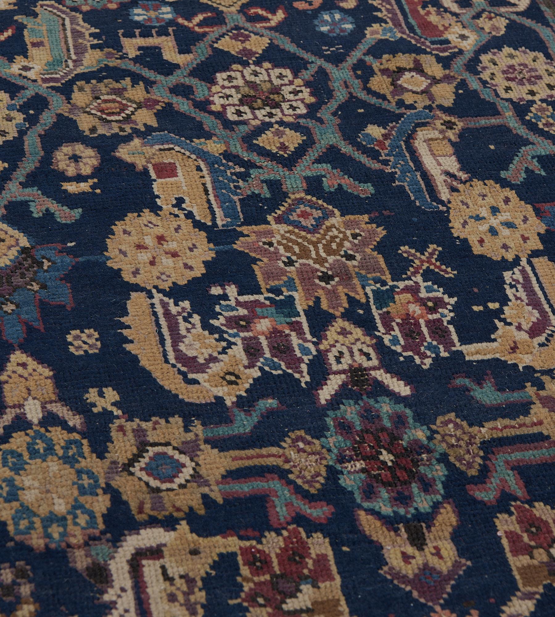 Tapis de couloir caucasien Karabagh ancien tissé à la main, motif Herati indigo, 2'x15' Bon état - En vente à West Hollywood, CA