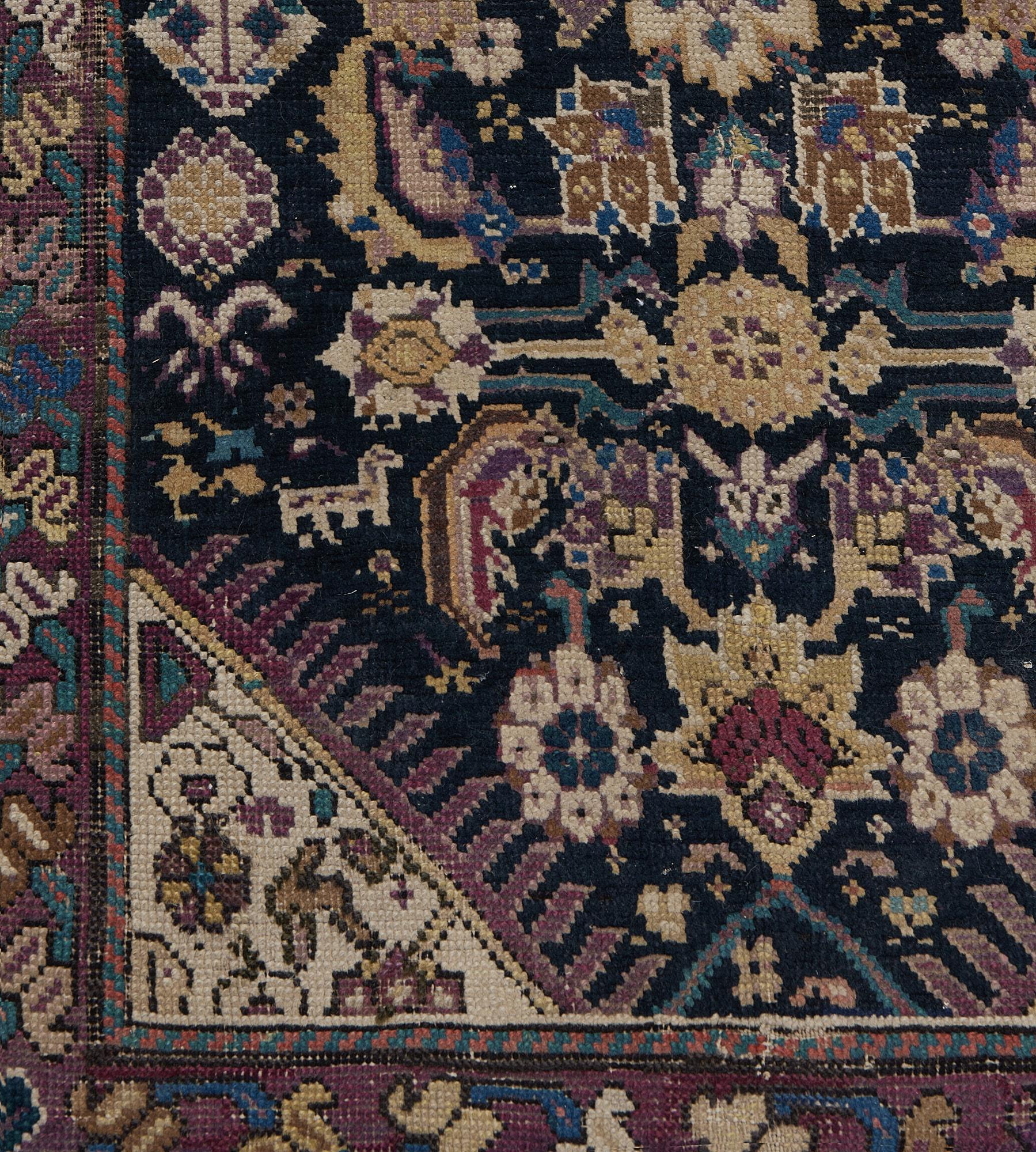 Laine Tapis de couloir caucasien Karabagh ancien tissé à la main, motif Herati indigo, 2'x15' en vente