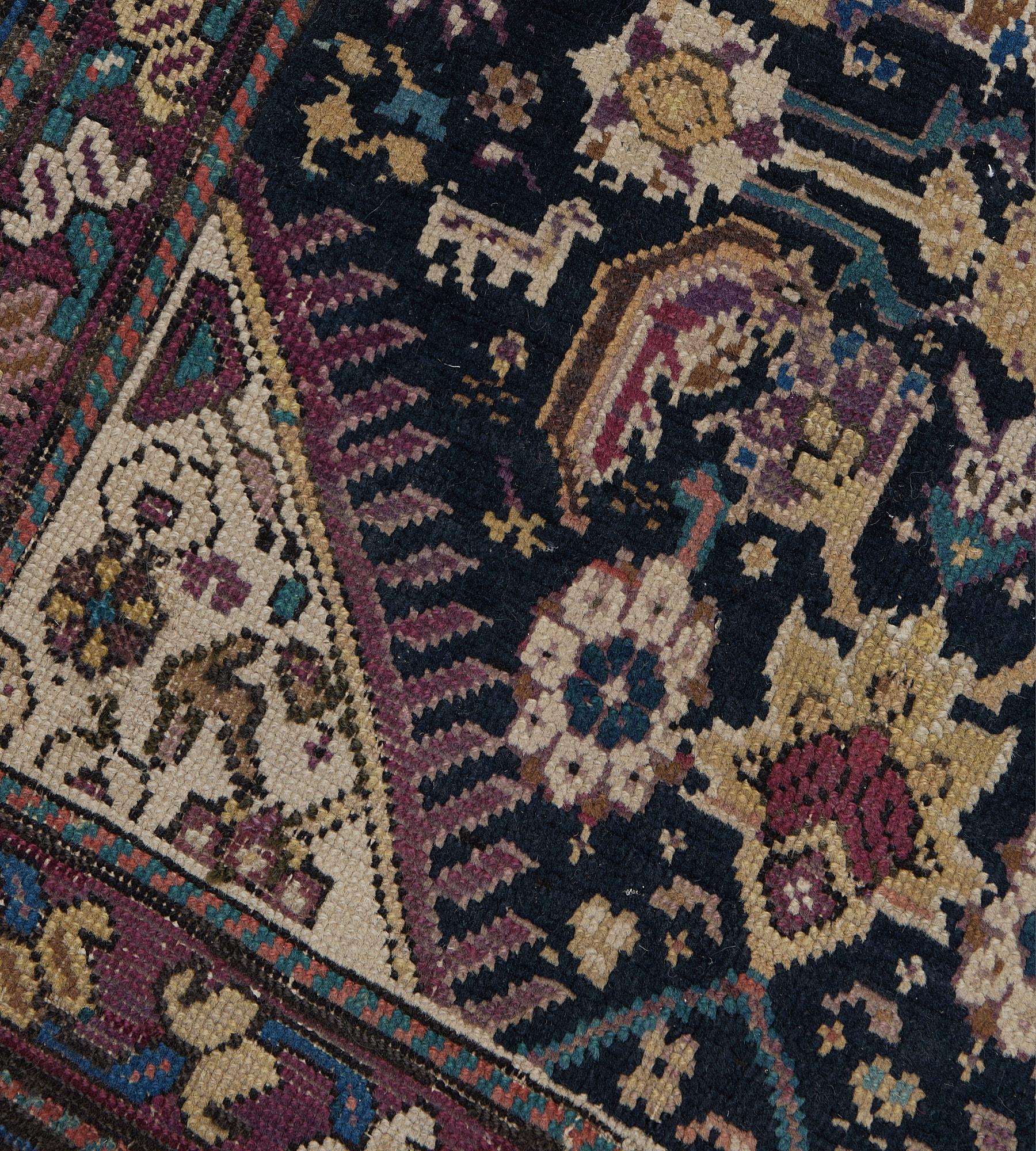 Tapis de couloir caucasien Karabagh ancien tissé à la main, motif Herati indigo, 2'x15' en vente 1