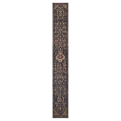 Hand-Woven Antique Indigo Herati-Pattern Caucasian Karabagh Runner 2'x15'