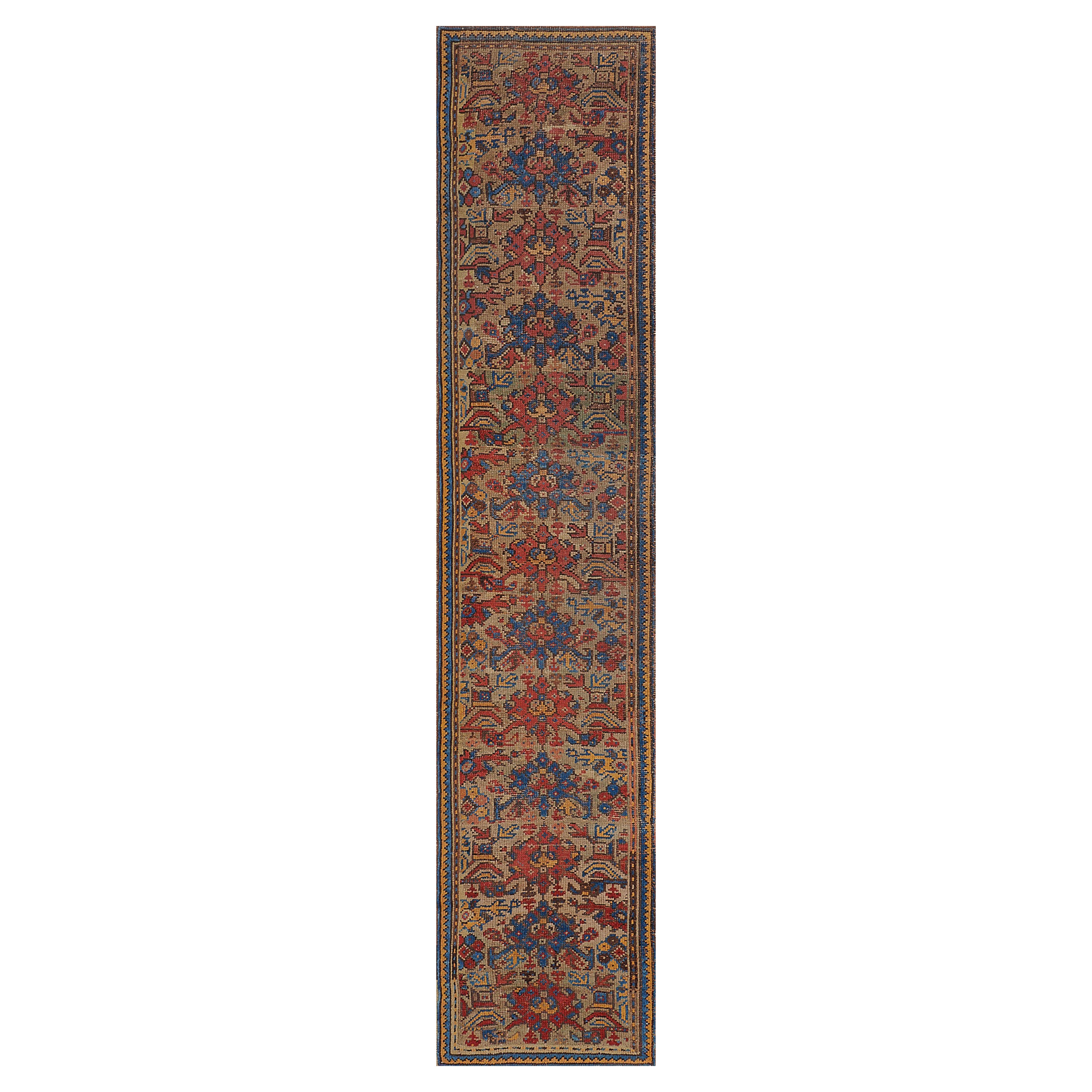 Tapis de couloir Oushak ancien à fleurs multicolores tissé à la main