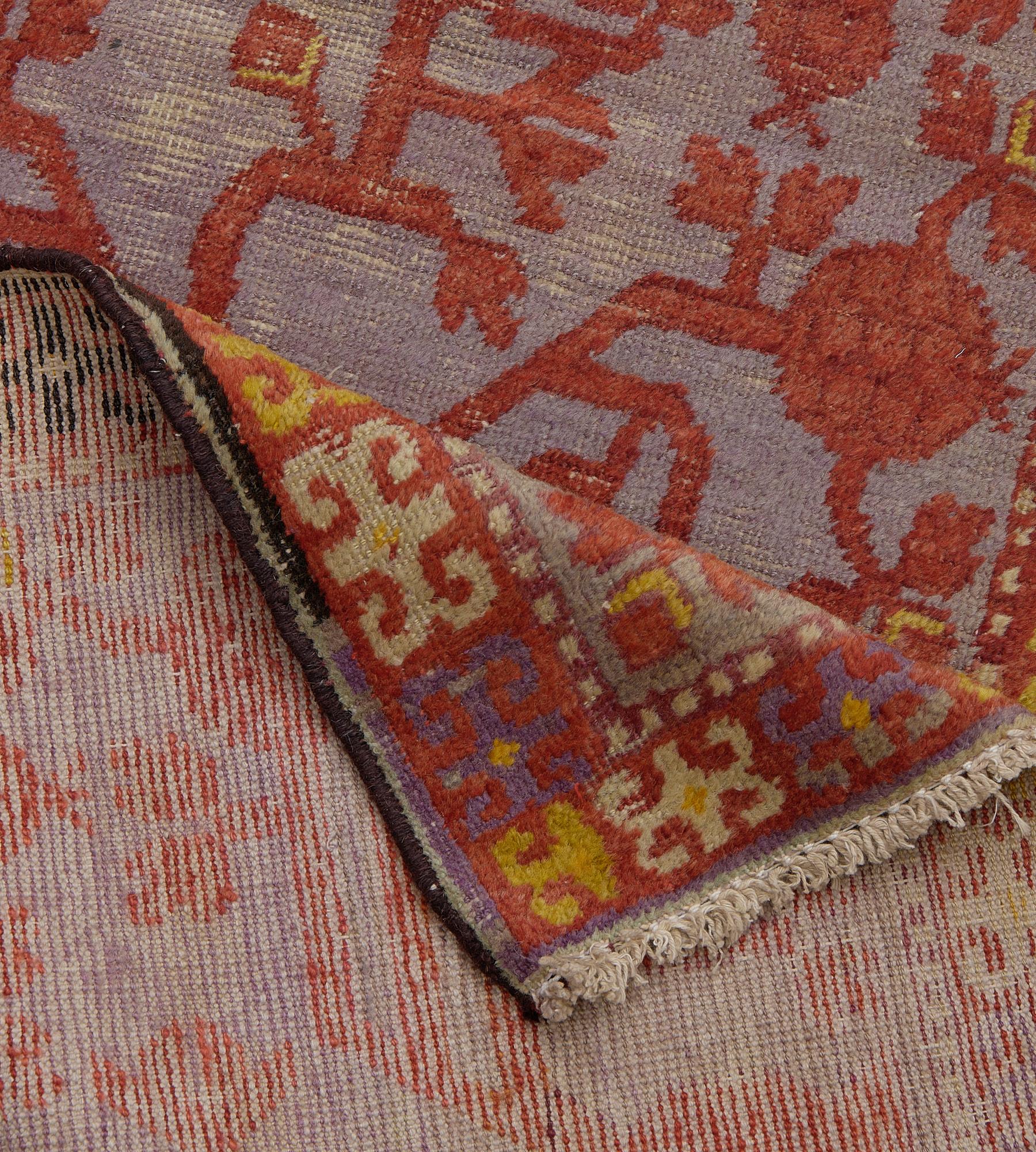 Hand-Woven Antique Red Pomegranate Traditional Wool Khotan Runner For Sale 3