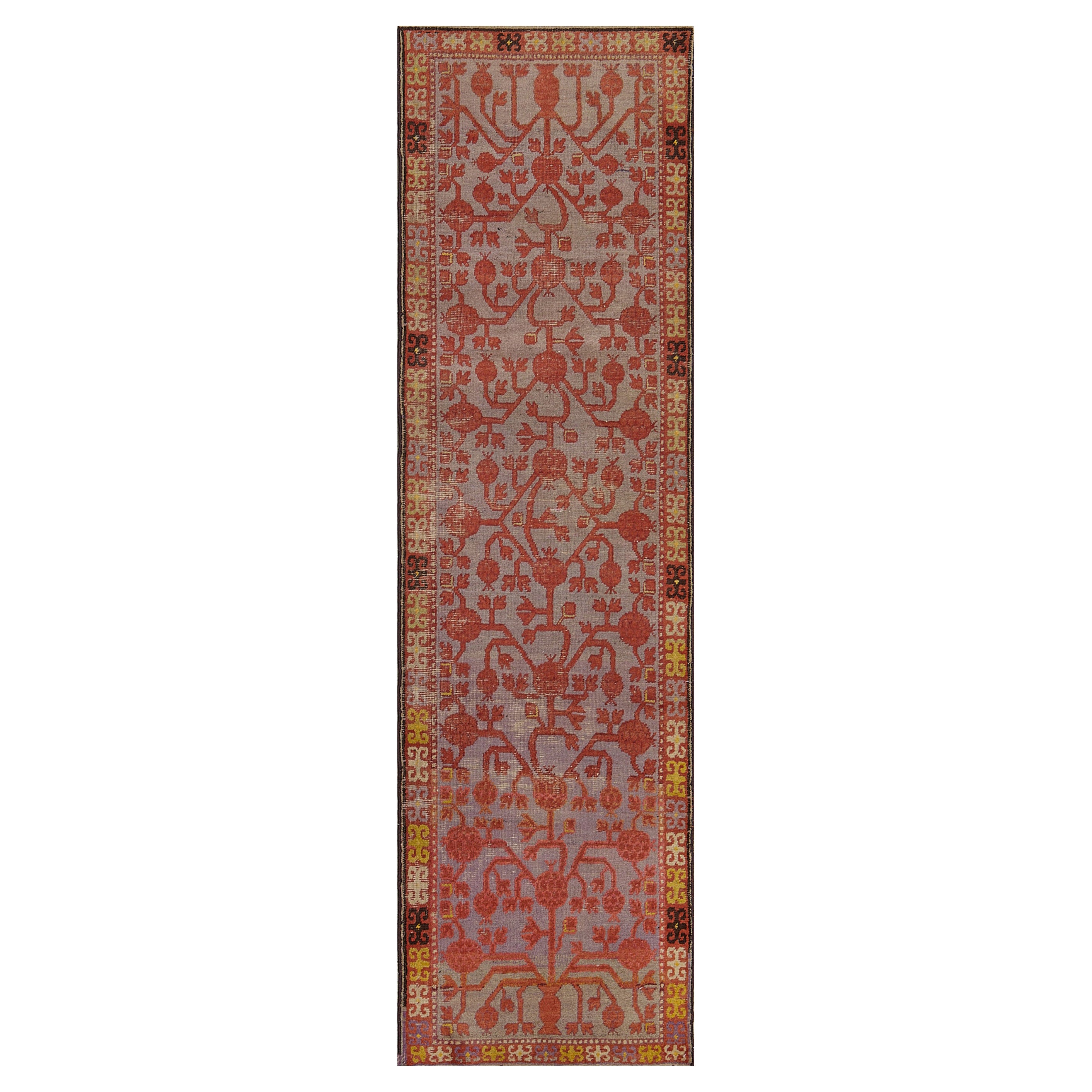 Chemin de table traditionnel en laine Khotan, tissé à la main, rouge antique à la grenade en vente