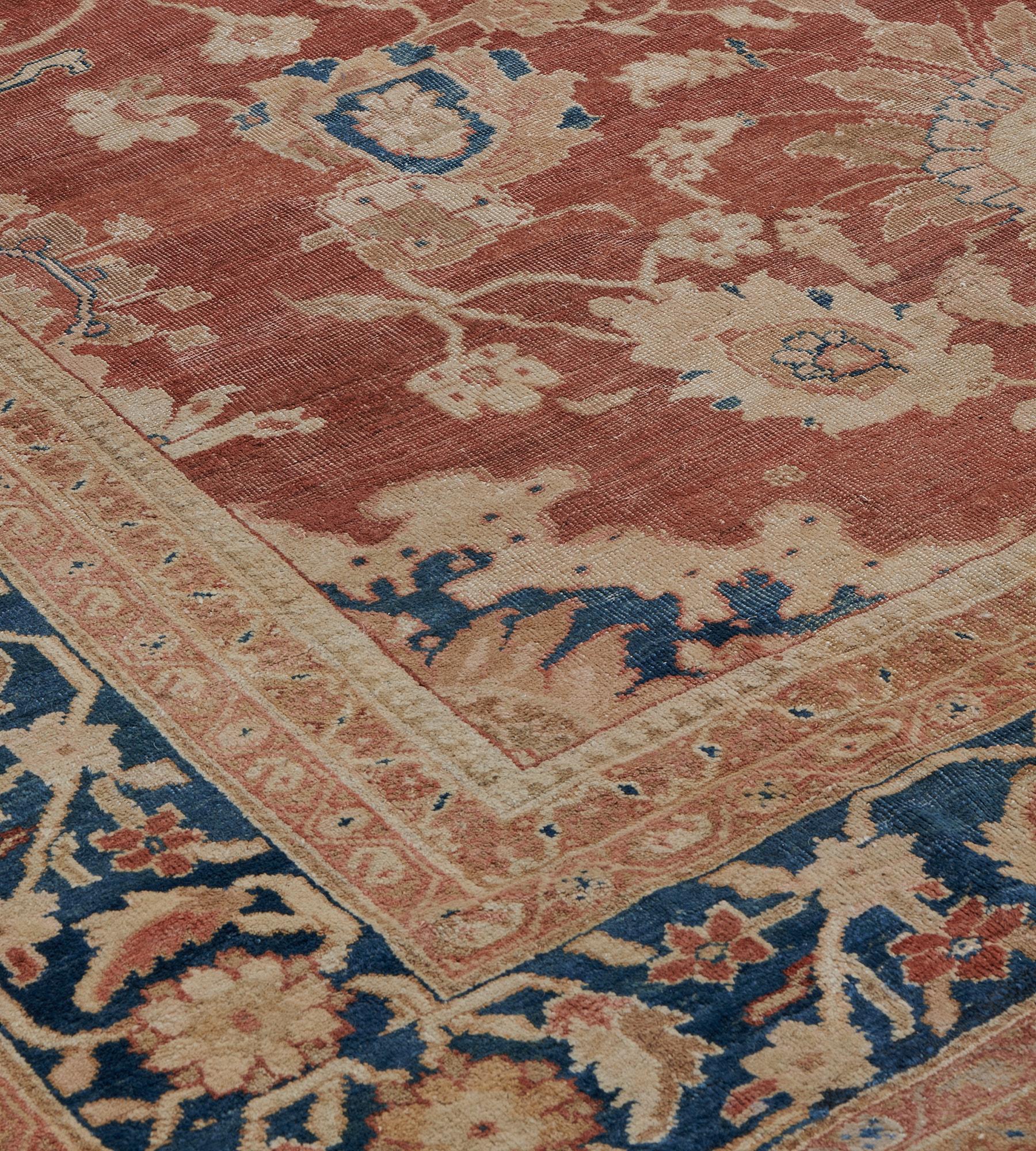 Persian Hand-woven Antique Wool Floral Sultanabad Rug For Sale