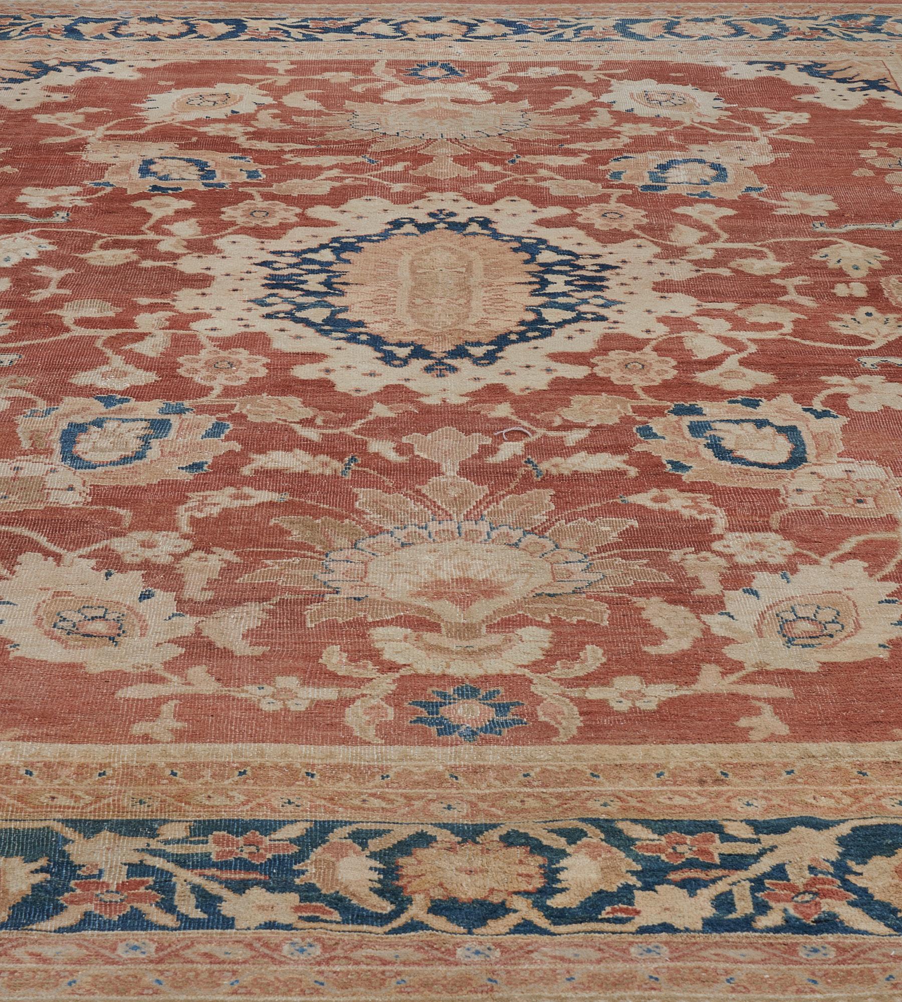 Hand-Knotted Hand-woven Antique Wool Floral Sultanabad Rug For Sale