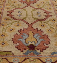 Hand-Woven Antique Yellow and Terracotta-Red Floral Irish Donegal Runner