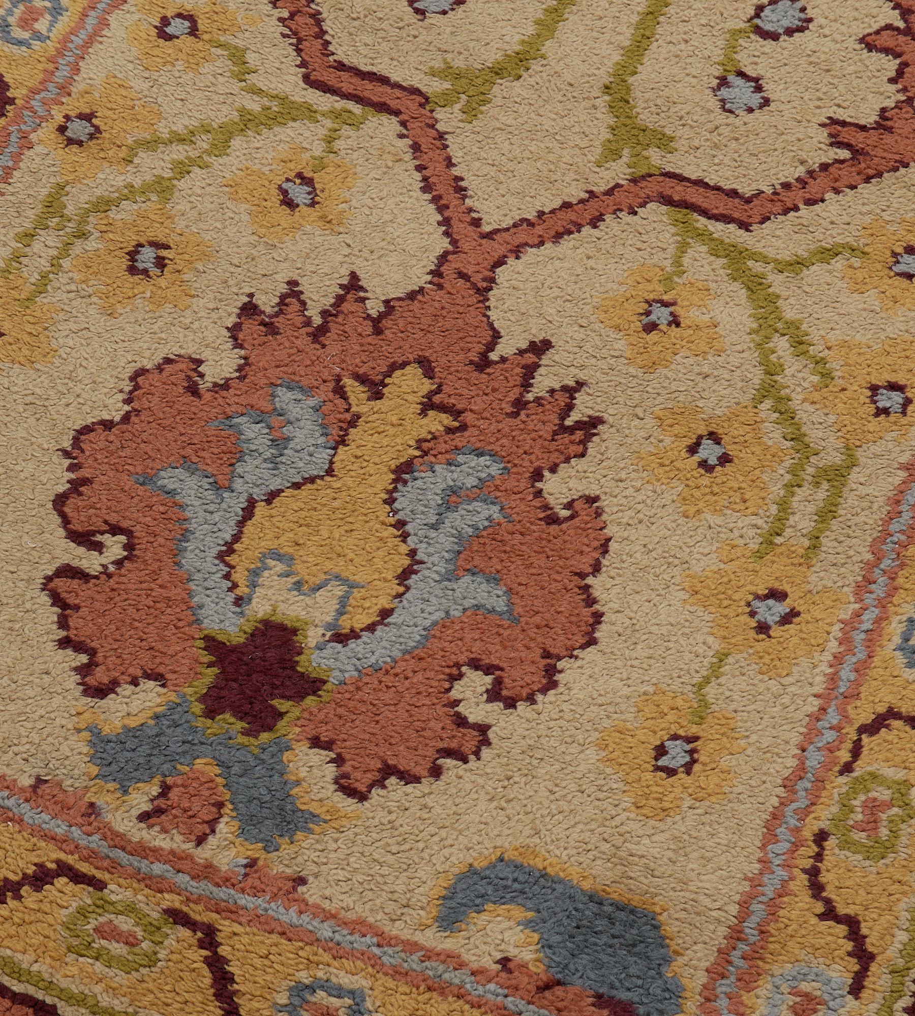 20th Century Hand-Woven Antique Yellow and Terracotta-Red Floral Irish Donegal Runner For Sale