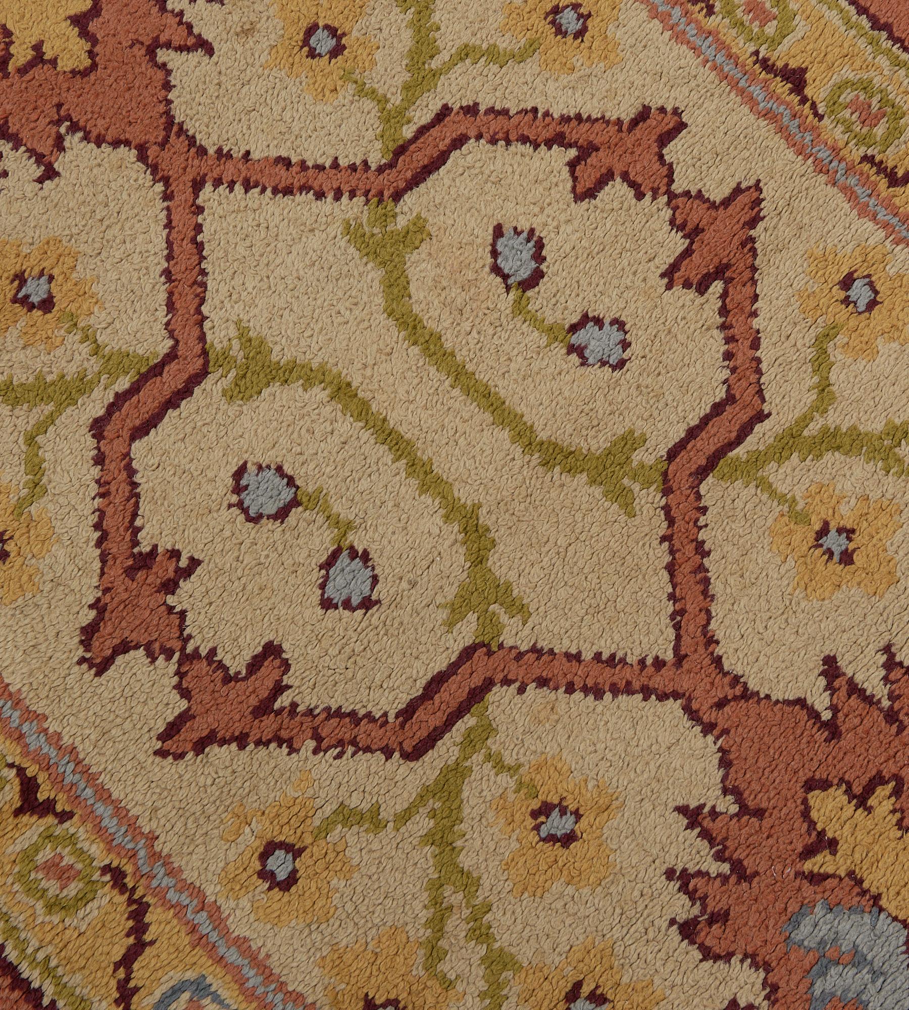 Wool Hand-Woven Antique Yellow and Terracotta-Red Floral Irish Donegal Runner For Sale