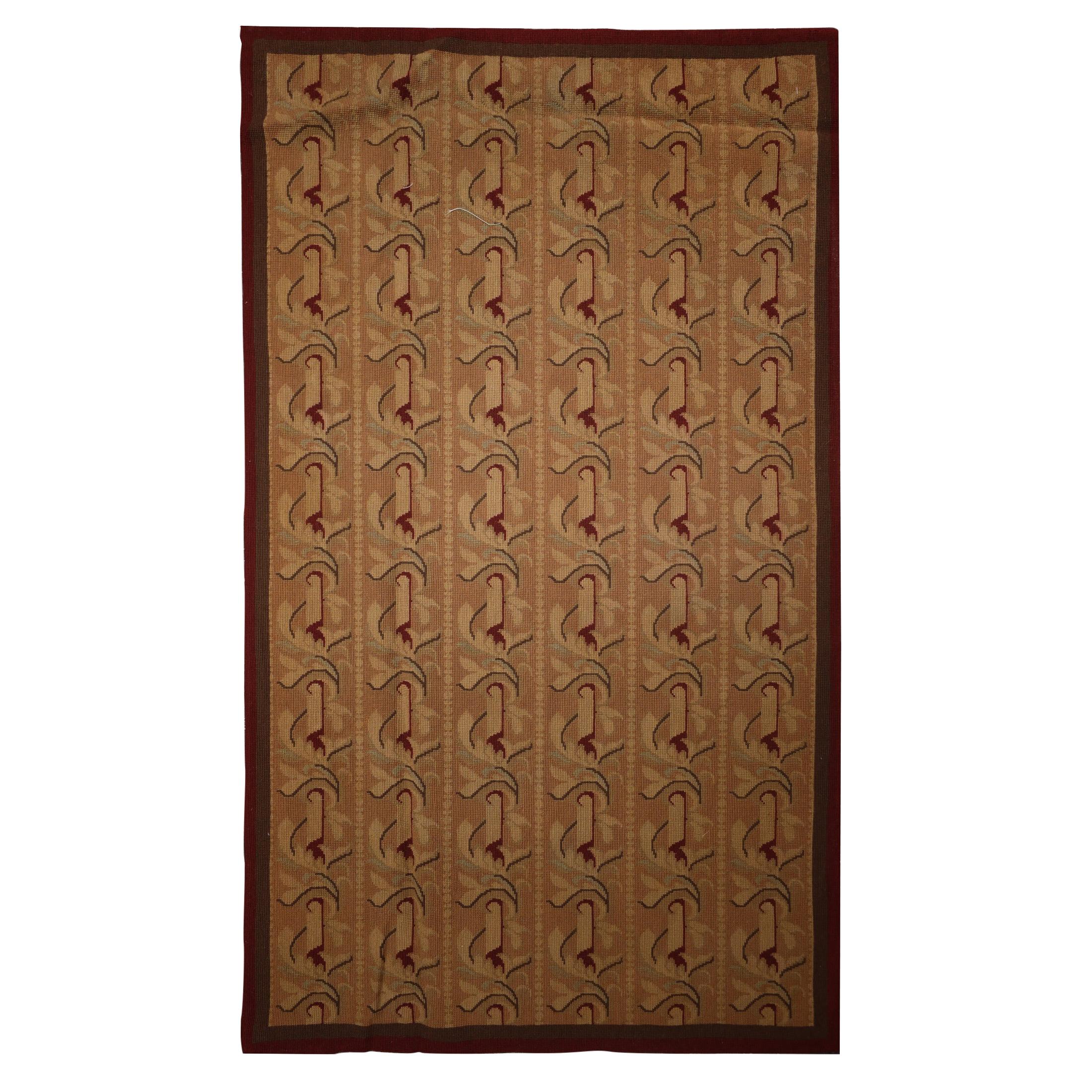 Hand Woven Aubusson Carpet Brown Needlepoint Traditional Wool Area Rug